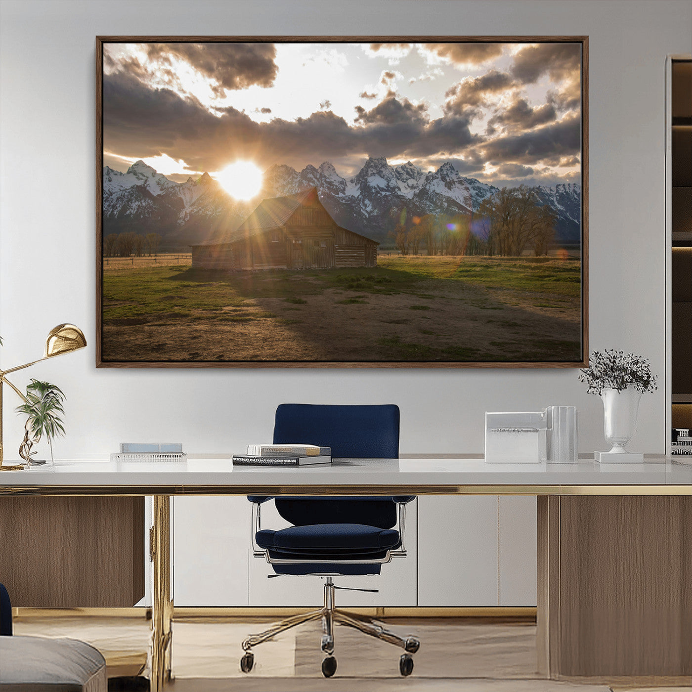 -Snowy Peaks Wall Art Canvas Print – Rustic Mountain Landscape Nature Escape Winter Forest Artwork for Home, Office