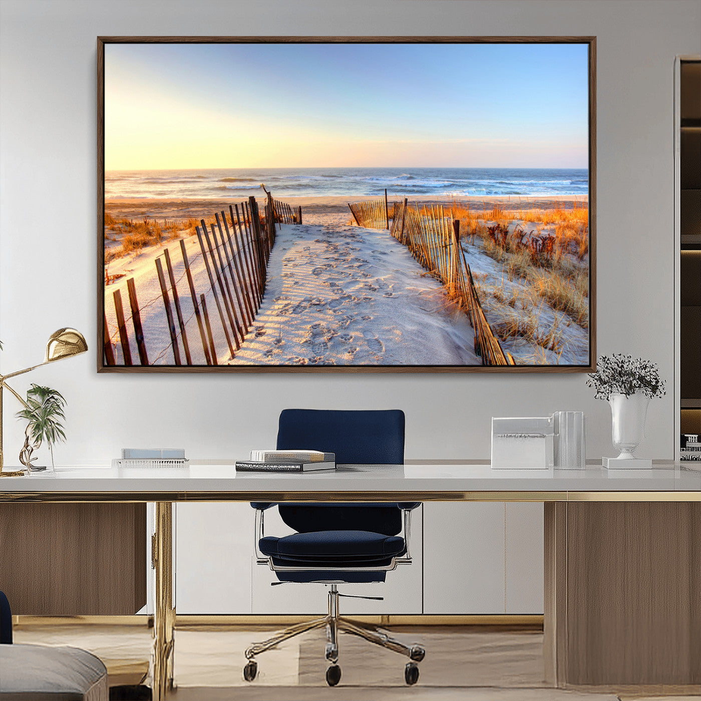 73351887-MGV-CV-36X24-Ocean Sunset Wall Art Canvas Print – Nautical Beach Photography Summer Coastal Serenity Artwork for Home, Office