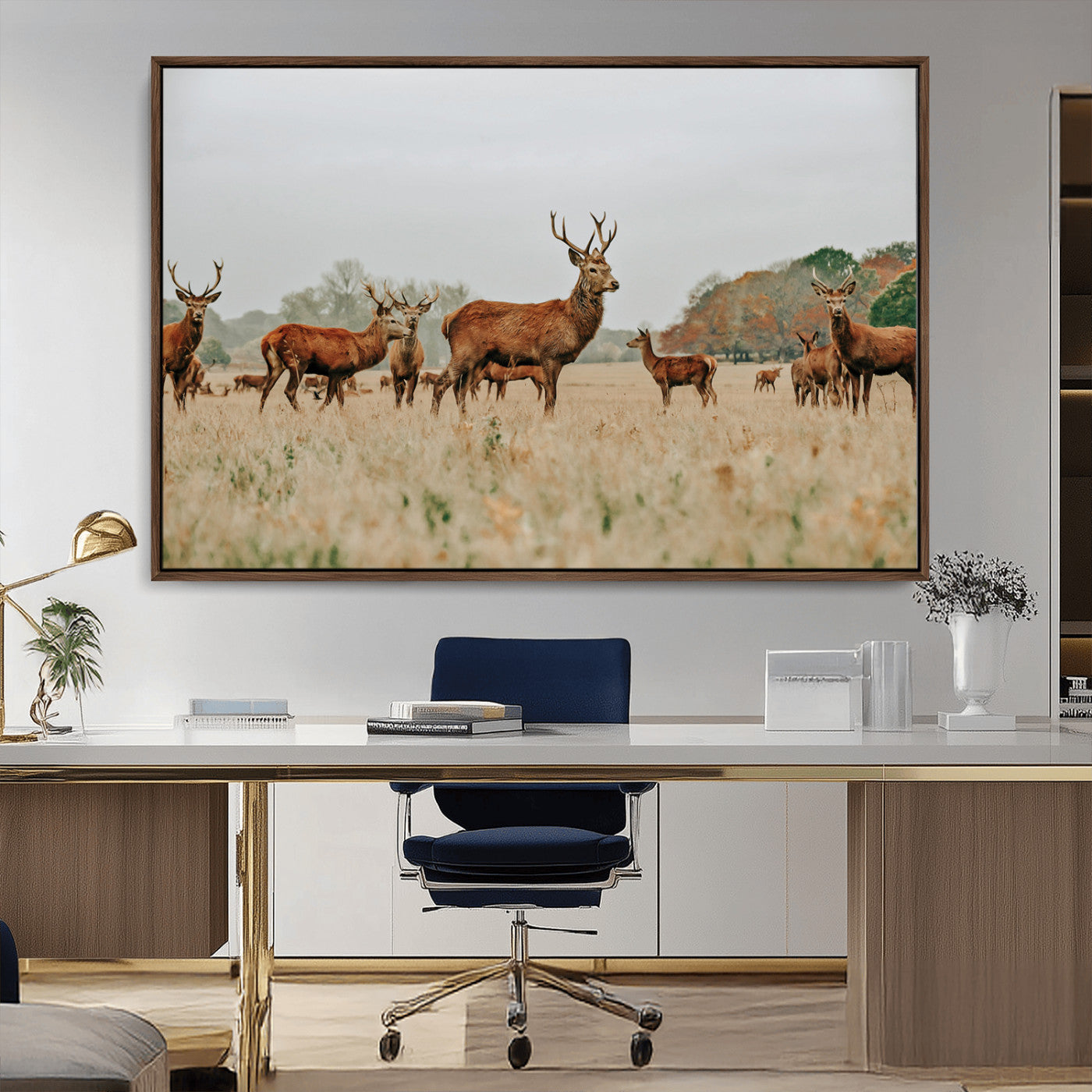-Rustic Deer Wall Art Canvas Print – Autumn Forest Woodland Wildlife Scenic Nature Artwork for Home, Cabin