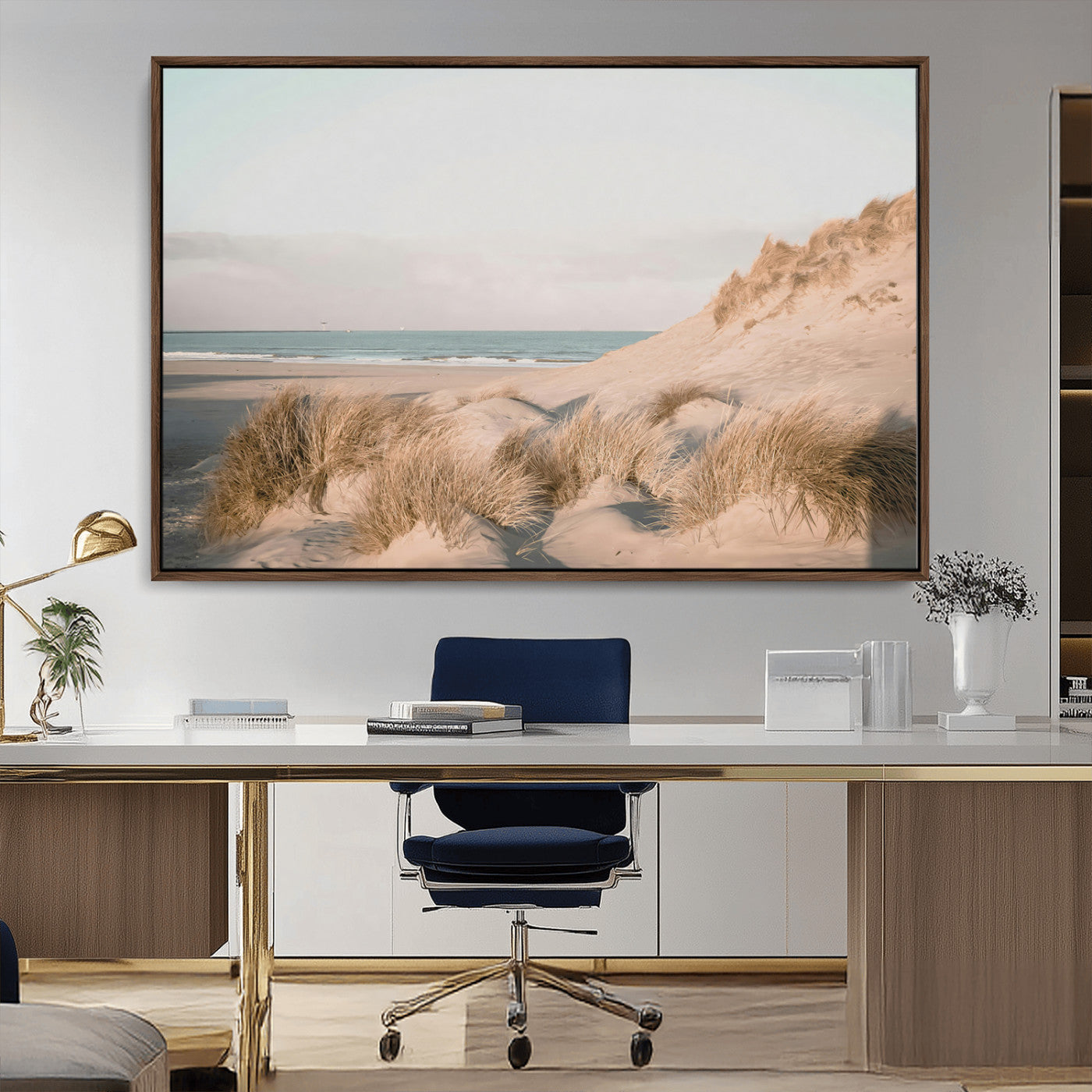 -Beach Landscape Wall Art Canvas Print – Framed Sand Dune Photography Minimalist Seascape Artwork for Home Office
