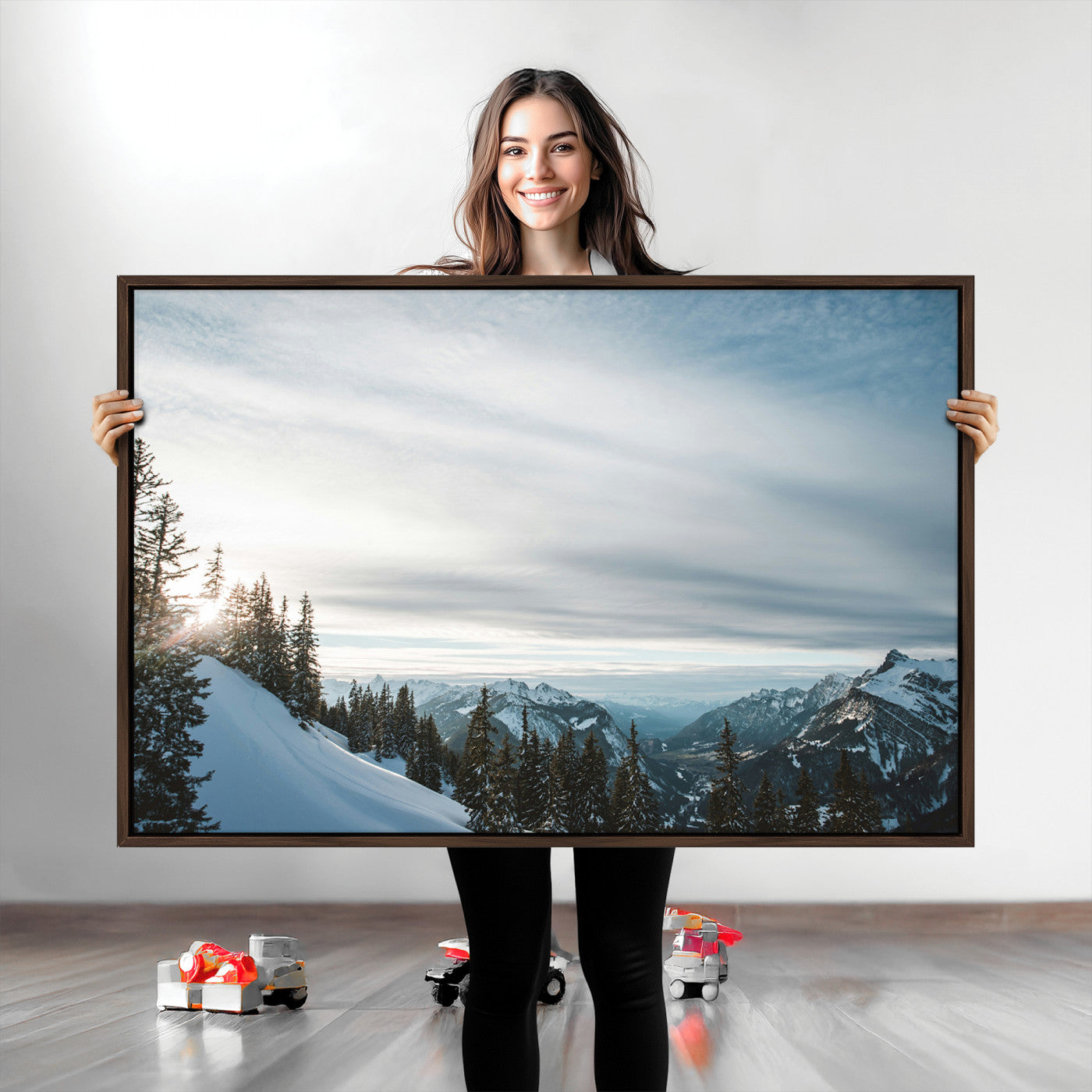 55564749-MGV-CV-36X24-Snowy Mountain Wall Art Canvas Print – Frosty Peaks Alpine Landscape Winter Sky Nature Photography Artwork for Home Office