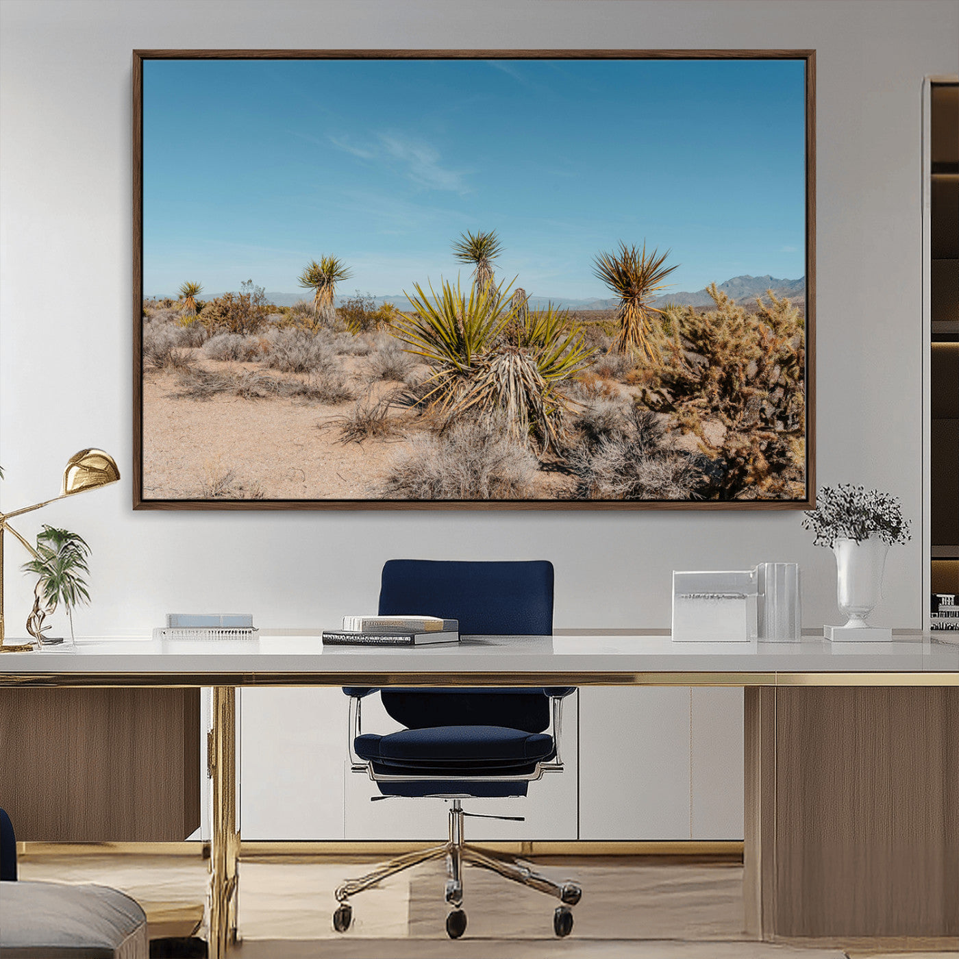 35156165-MGV-CV-36X24-Joshua Tree Wall Art Canvas Print – Framed Desert Landscape Warm Earth Tones Southwestern Minimalist Artwork for Home, Office