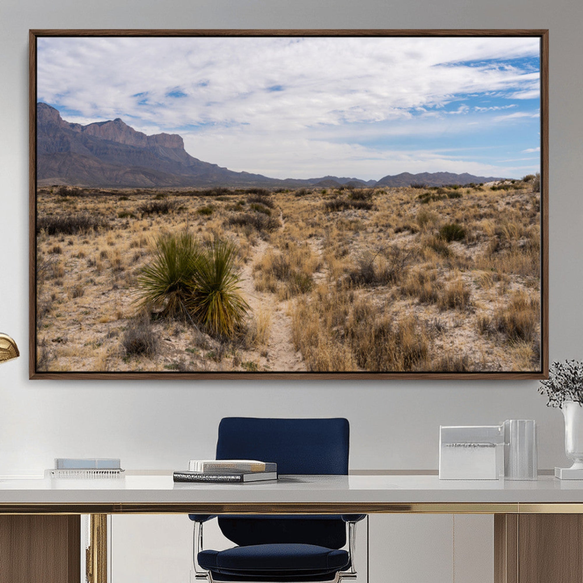 21606563-MGV-CV-36X24-Texas Desert Landscape Wall Art Canvas Print – Rugged Mountain Views and Desert Trail Photography Decor for Home, Office