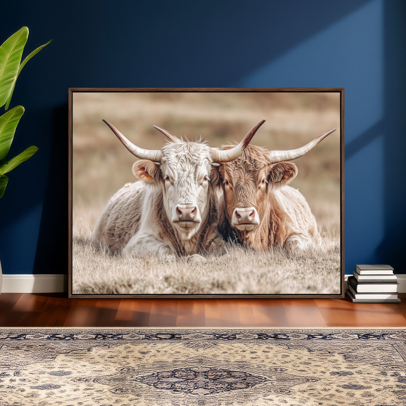 38651722-MGV-CV-36X24 - Highland Cows Meadow Canvas Wall Art – Peaceful Cow Photography Print, Rustic Farmhouse Animal Decor for Country Home, Living Room, Office