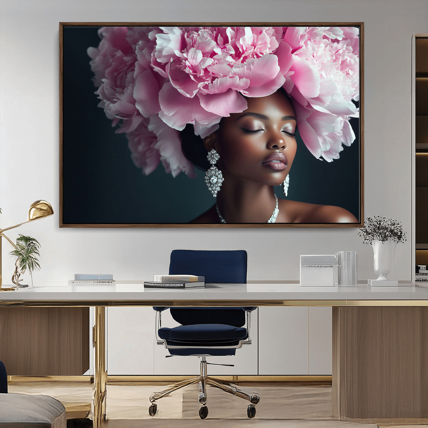 -Black Beauty Petal Crown Wall Art Canvas Print – Floral Petal Headpiece Elegant Design, Petal Inspired Artwork for Home, Office