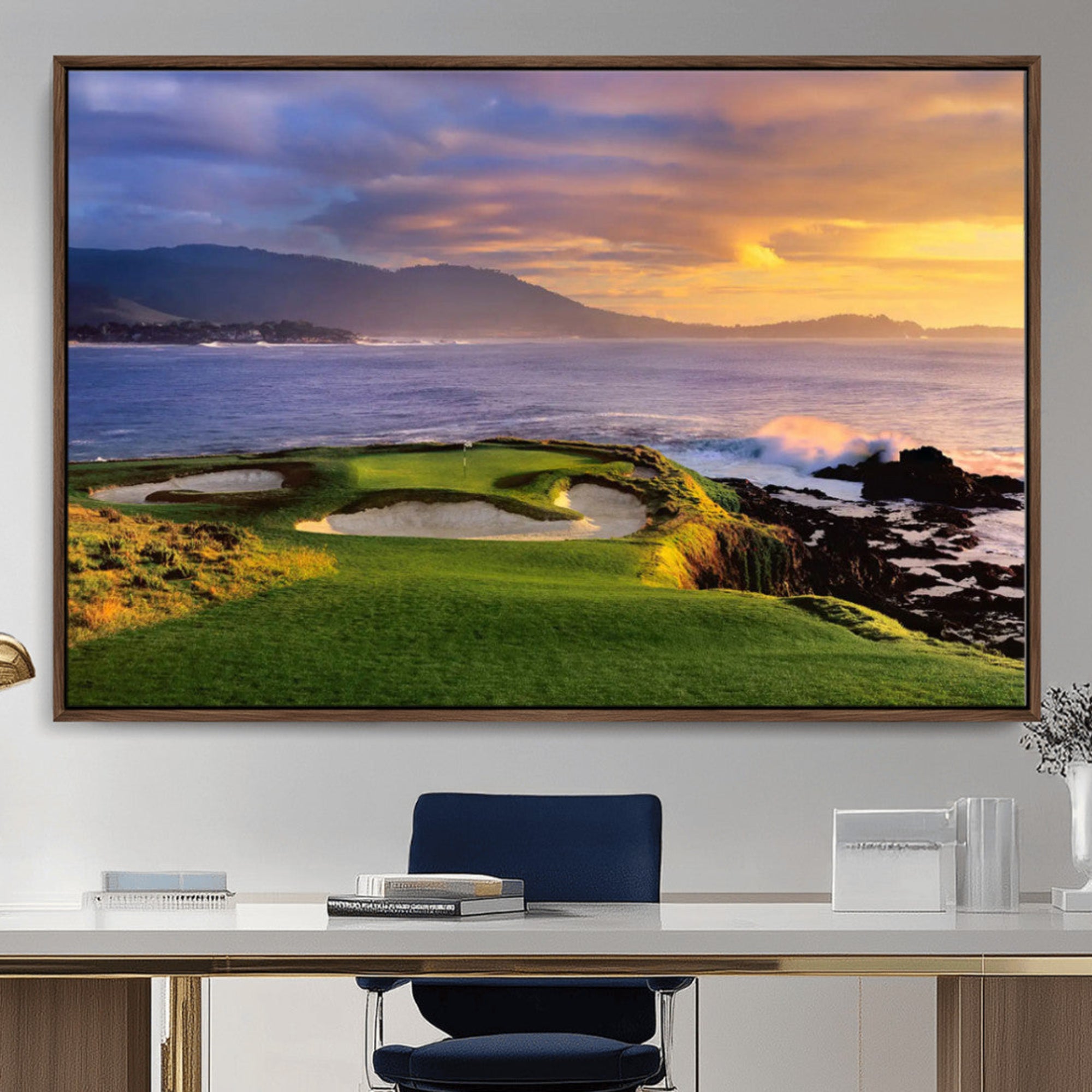 73699248-MGV-CV-36X24-Pebble Beach Golf Wall Art Canvas Print – Iconic Coastal Golf Course Artwork for Home, Office, Living Room