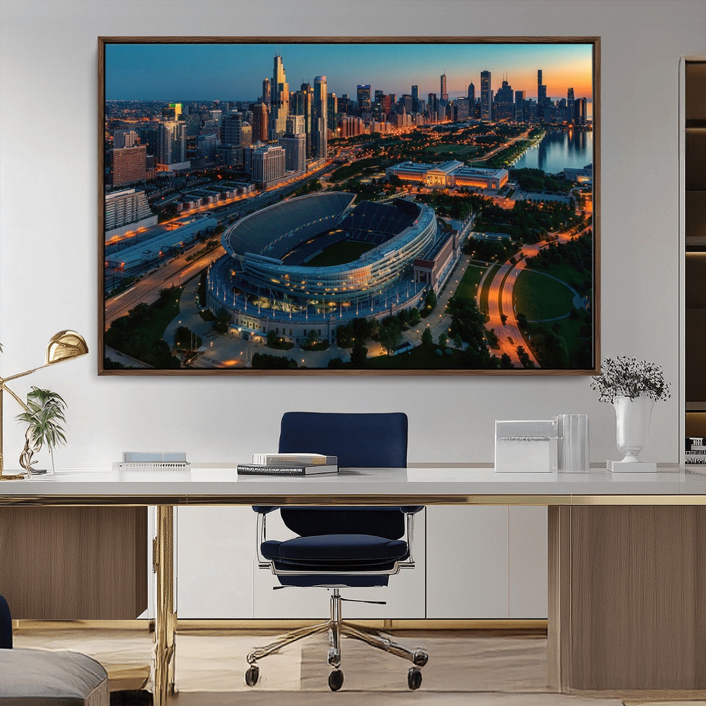 36690345-MGV-FC-36X24_Walnut-Chicago Bears Soldiers Field Wall Art Canvas Print – Framed Football Stadium Artwork for Home, Office, Living Room