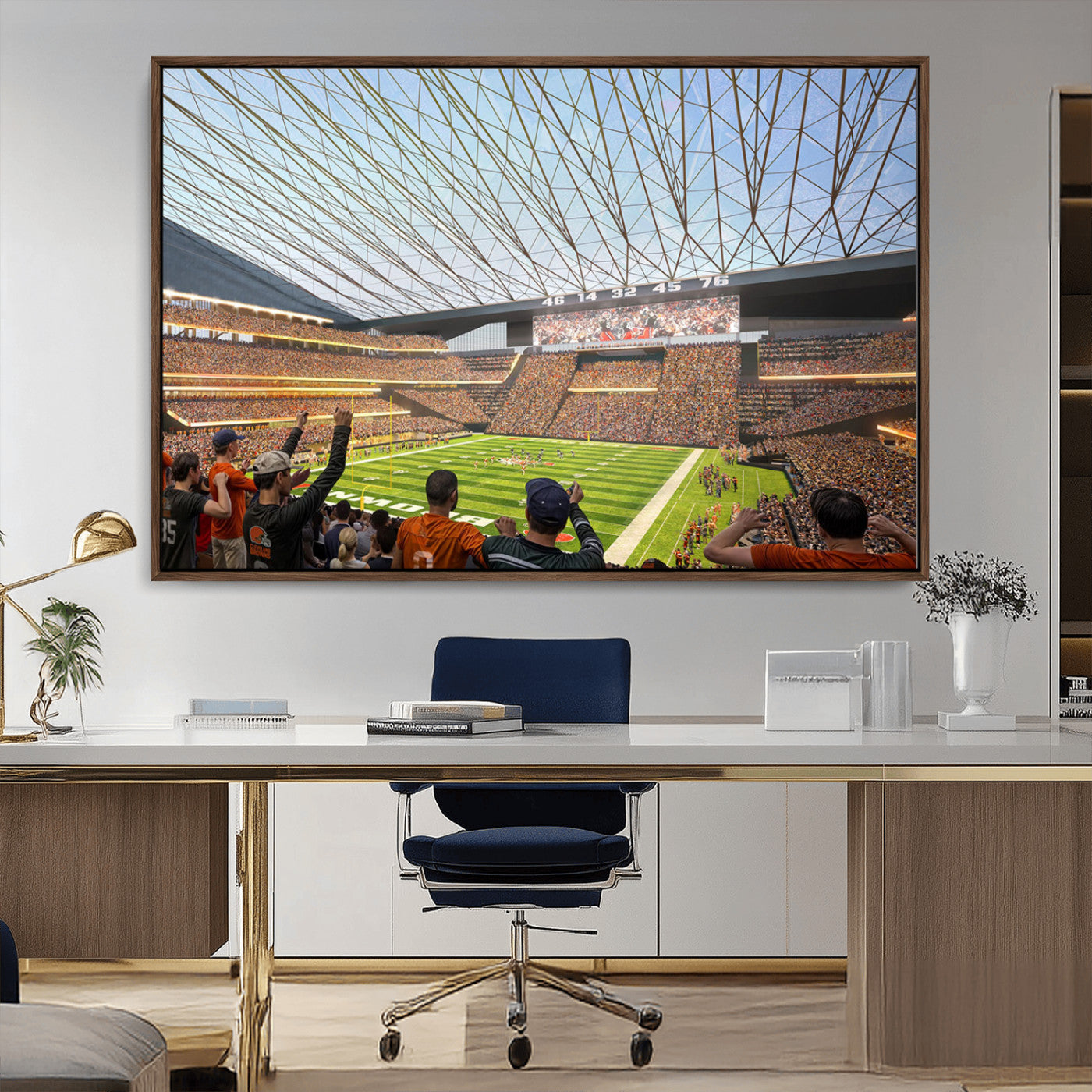 81960112-MGV-FC-36X24_Walnut-Cleveland Browns Stadium Wall Art Canvas Print – Framed NFL Football Arena Artwork for Home, Office, Living Room