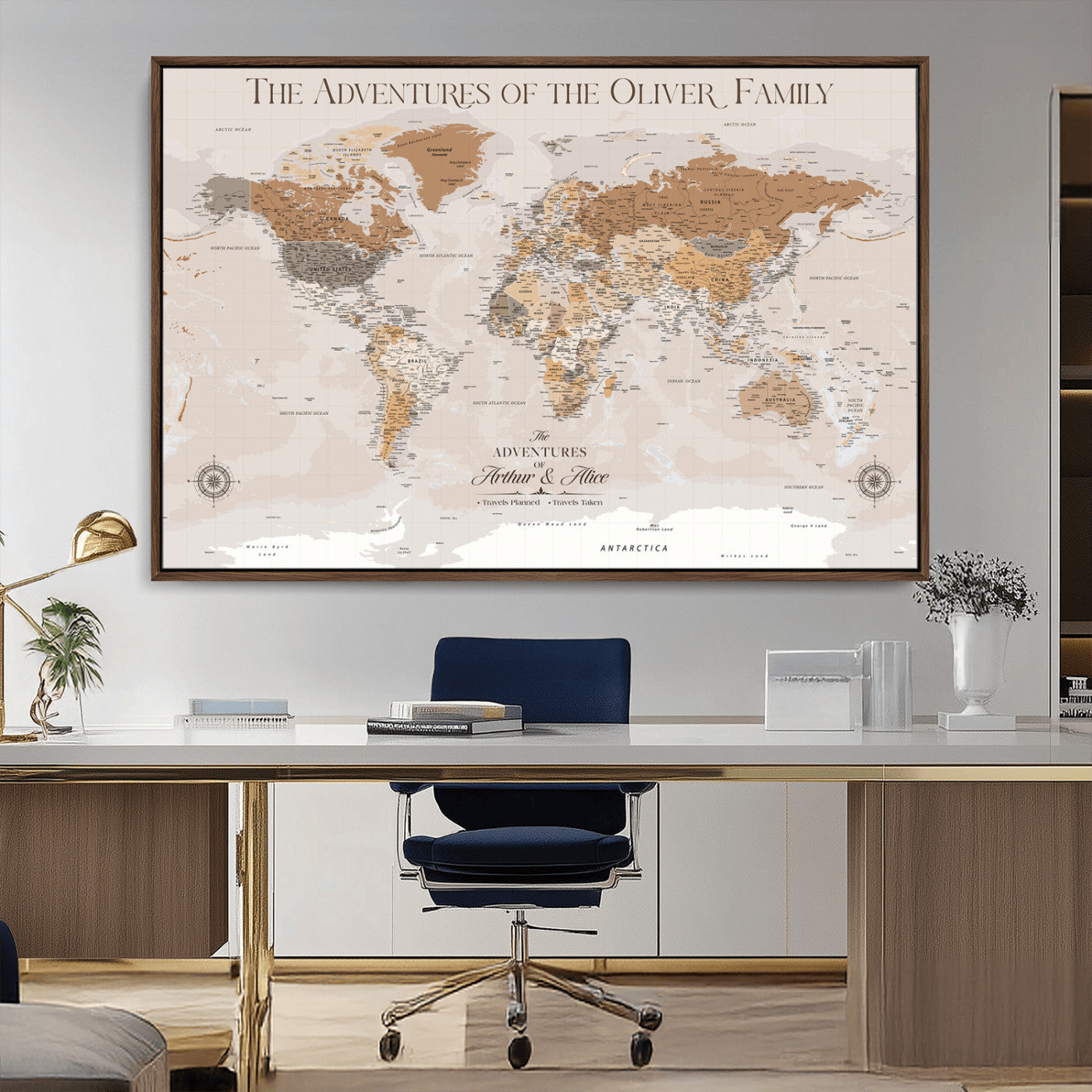 -Personalized Push Pin World Map Canvas – Custom Framed Travel Tracker Wall Art, Large Adventure Map with Pins for Home, Office