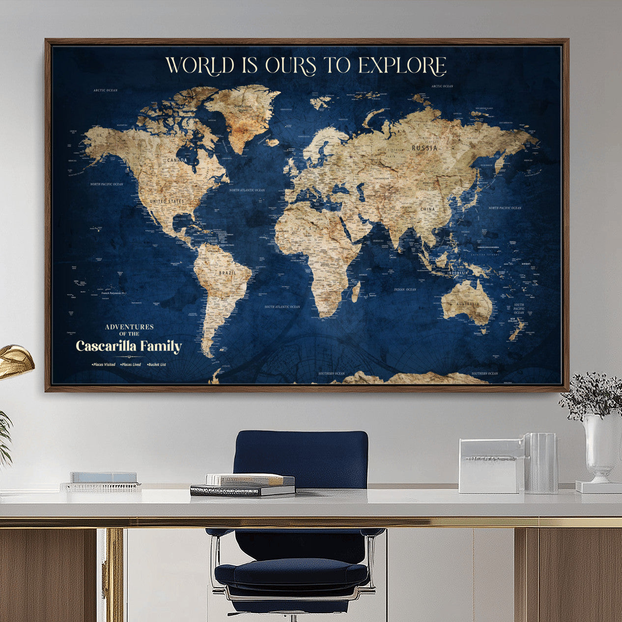 54782997-MGV-FC-36X24 - Personalized Push Pin World Map Canvas Print – Custom Travel Tracker Wall Art, Large World Map Decor for Home, Office