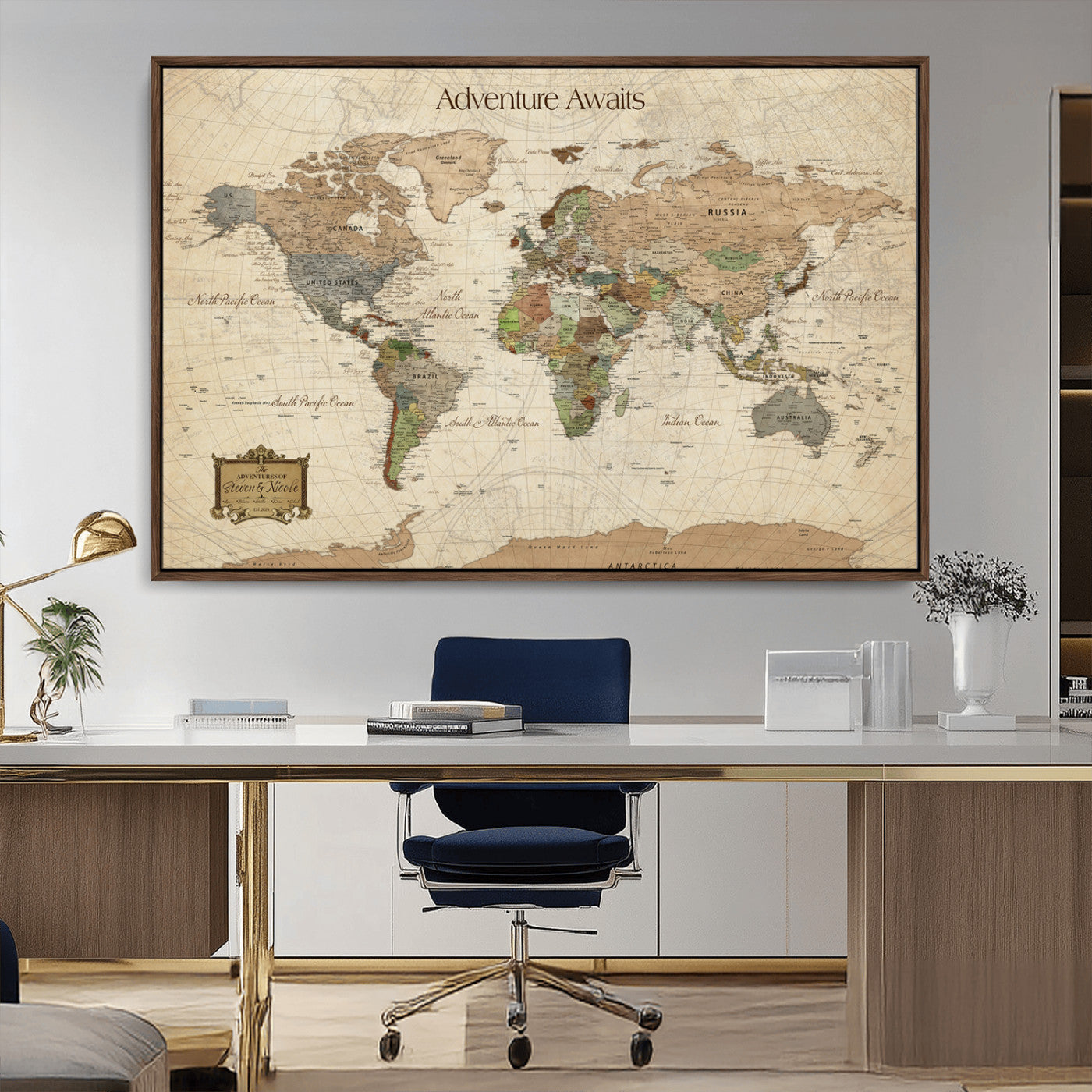33020399-MGV-CV-36X24-Personalized World Map Canvas Print – Custom Push Pin Travel Tracker Map Anniversary Gift for Couples for Home, Office
