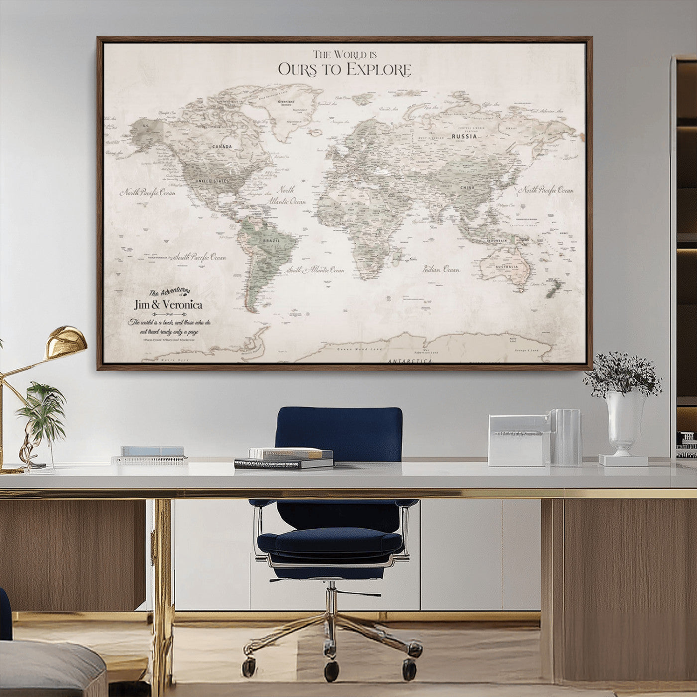 -Personalized Push Pin World Map Wall Art Canvas Print – Custom Framed Travel Tracker Gift for Couples or Family for home, office