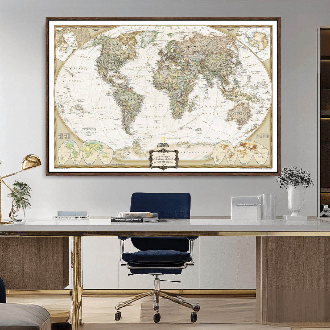 62071694-MGV-CV-36X24-Custom Push Pin World Map Wall Art Canvas Print – Personalized National Geopraphic Map for Travel Plan – Framed Customize Animal Map for Stady Room Decor