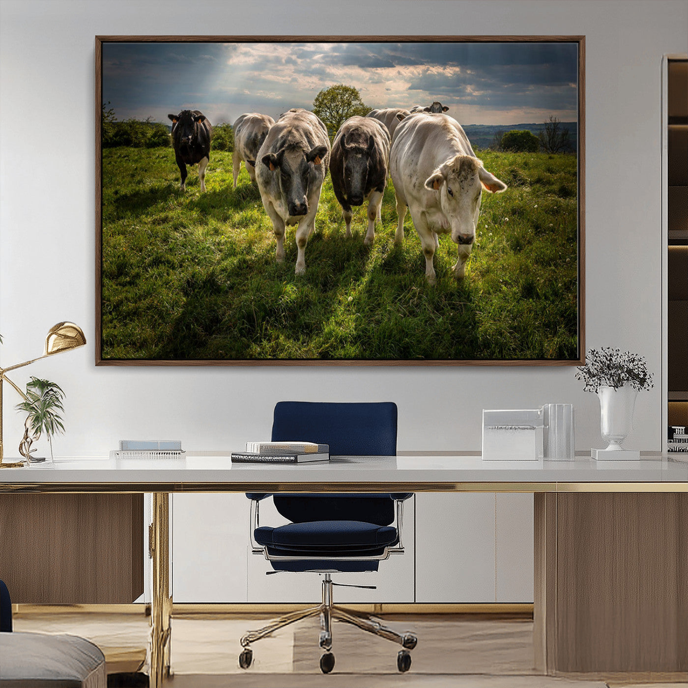-Grazing Cattle Herd Pasture Green Field Livestock Natural Farm Animals Rural Life Outdoor Wall Art