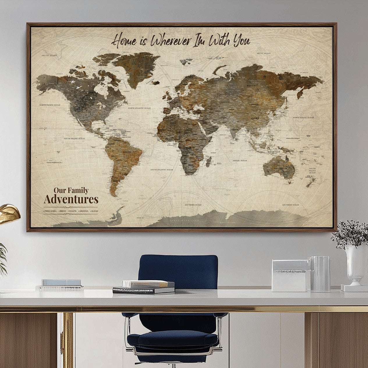 74684563-MGV-FC-36X24 - Custom Push Pin World Map Wall Art Canvas Print – Personalized Travel Tracker with Pins Framed Large for home, office