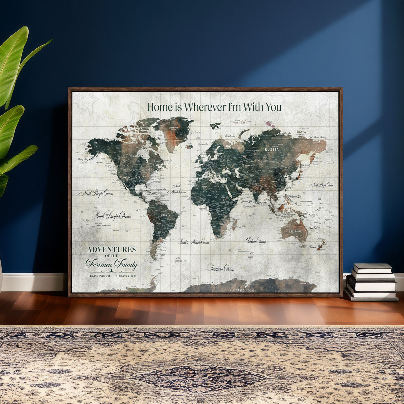 81931818-MGV-FC-36X24 - Personalized Push Pin World Map Wall Art Canvas Print with Pins – Customize Travel Tracker Map for Home and Office Décor