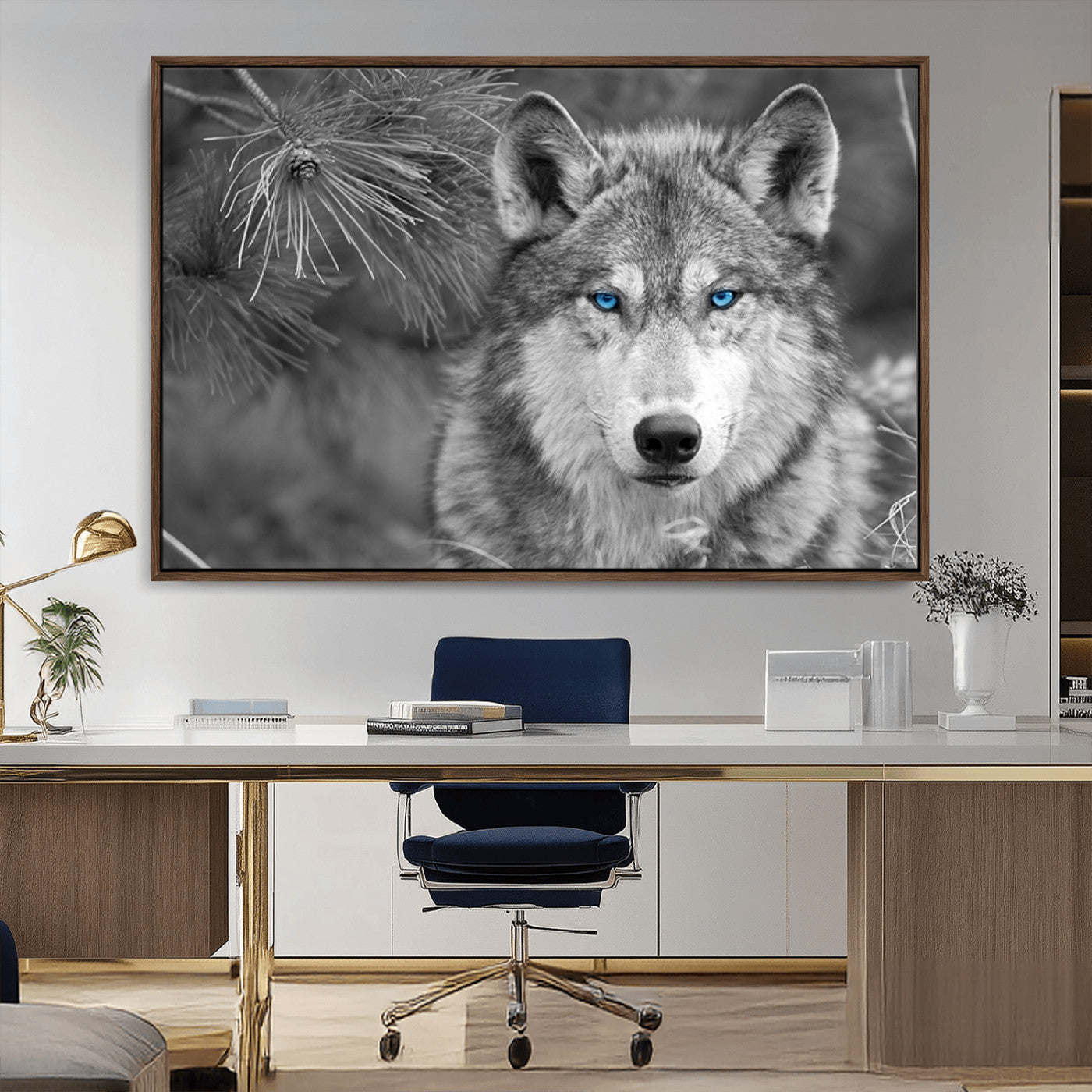-Wild Wolf Blue Eye Wall Art Canvas Print