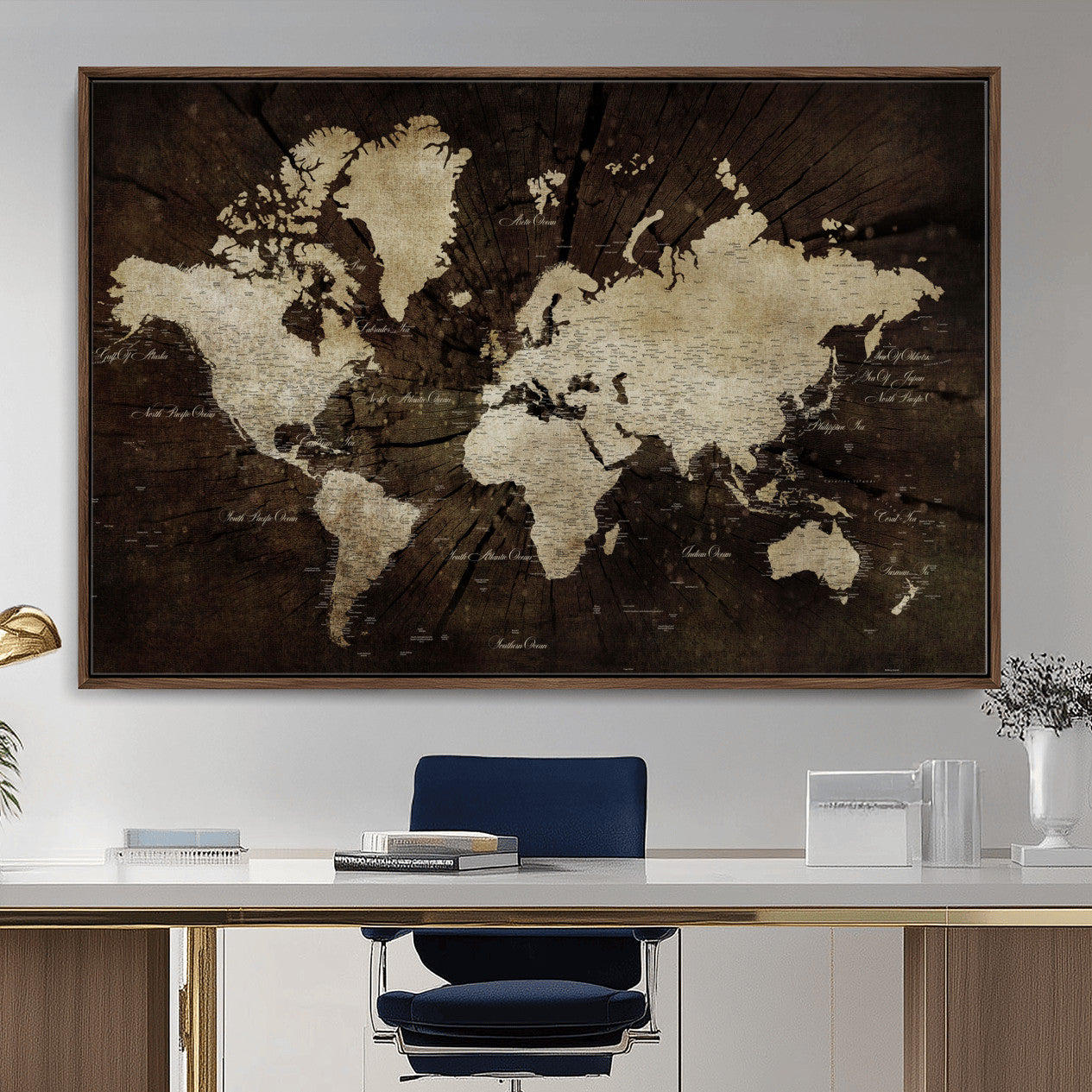 24010397-MGV-FC-36X24 - World Map Wall Art Canvas Print, Modern Decorative Framed Map Artwork Prints for Living Room, Office, Bedroom Wall Decor