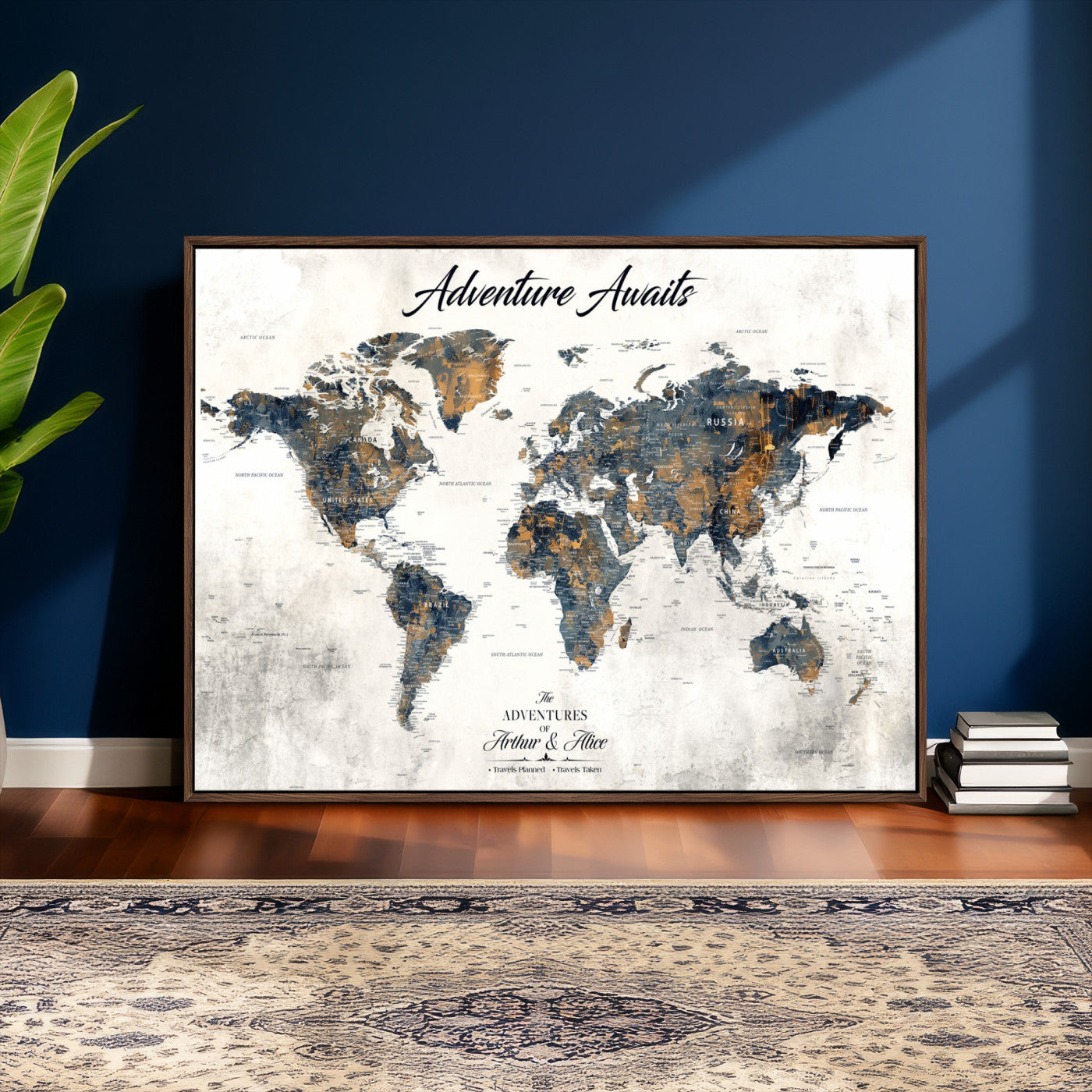 68986086-MGV-FC-36X24 - Customized Push Pin World Map Wall Art Canvas Print with Pins, Framed Personalize Travel Tracker Map, World Map for Office Decor