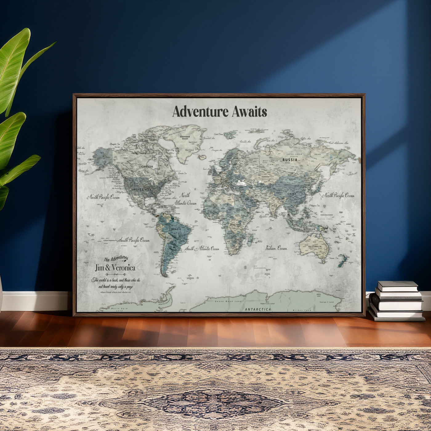 99034689-MGV-FC-36X24 - Customized Push Pin World Map Wall Art Canvas Print with Pins, Framed Personalize Travel Tracker Map, World Map for Living Room and Office Decor