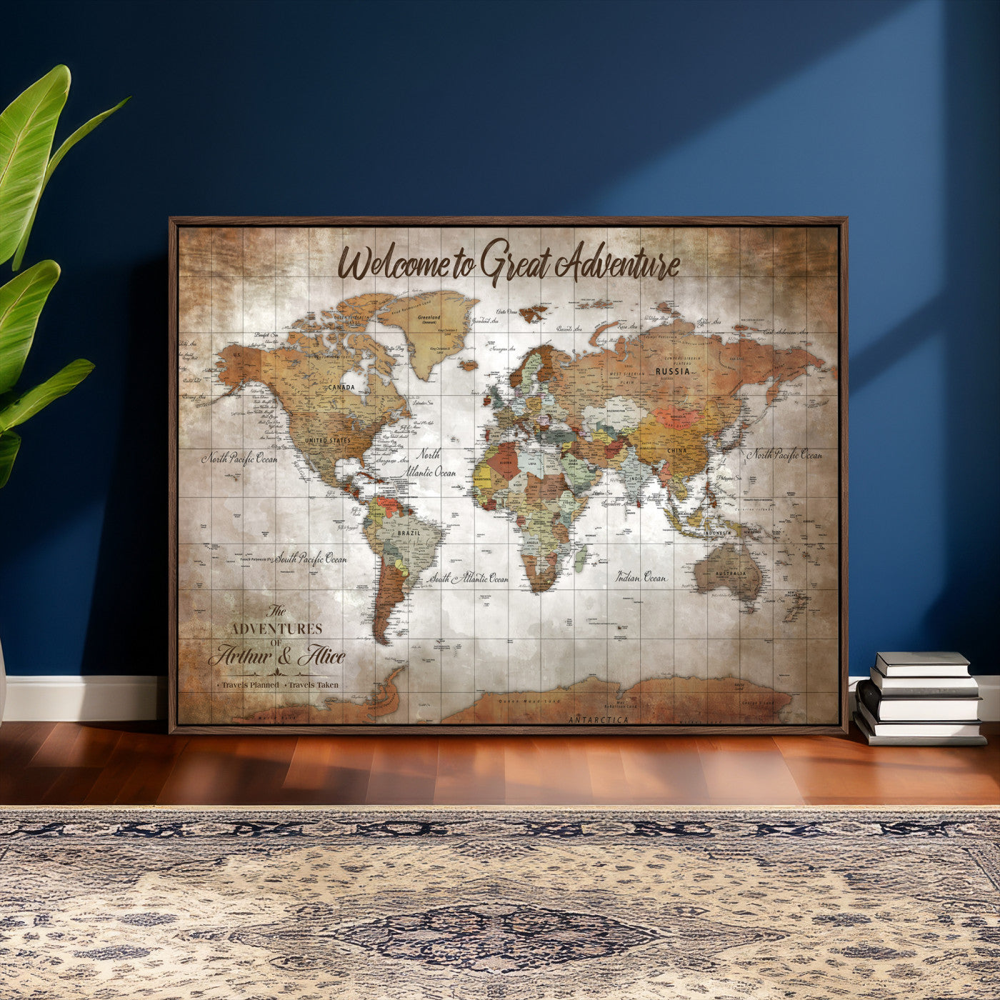 94821994-MGV-CV-36X24 - Custom Push Pin World Map Wall Art Canvas Print – Personalized Travel Tracker with Pins Framed Large for Home and Office Decor