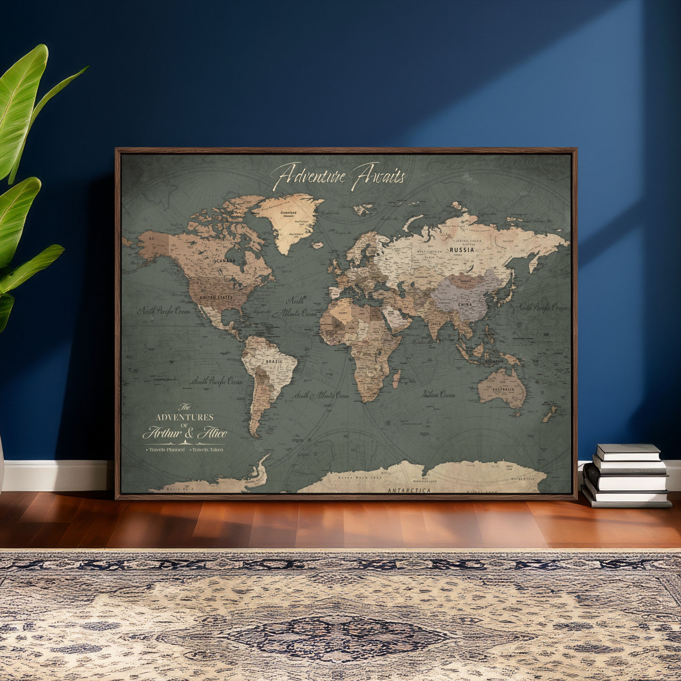 24734446-MGV-CV-36X24 - Custom Push Pin World Map Wall Art Canvas Print – Personalized Travel Tracker with Pins Framed Large for Home and Office Decor