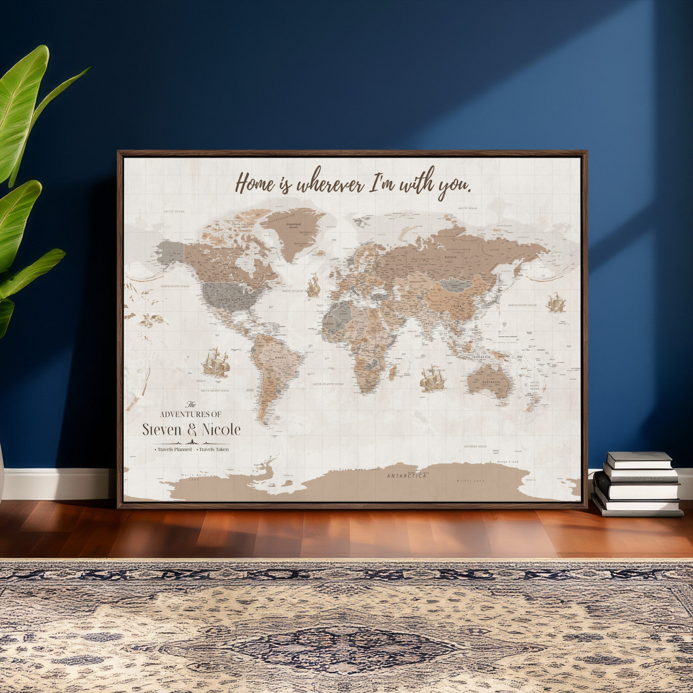 25831578-MGV-CV-36X24 - Custom Push Pin World Map Wall Art Canvas Print – Personalized Travel Tracker with Pins Framed Large for Home and Office Decor