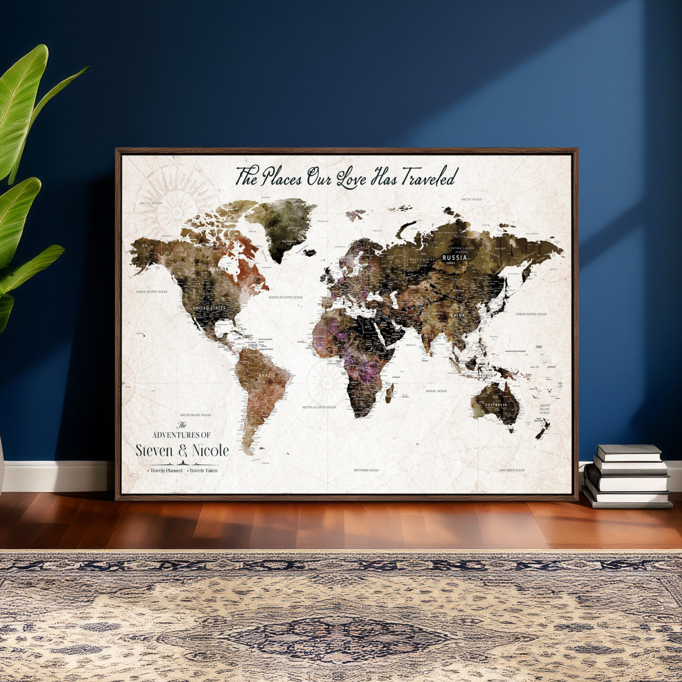 34345515-MGV-CV-36X24 - Custom Push Pin World Map Wall Art Canvas Print – Personalized Travel Tracker with Pins Framed Large for Home and Office Decor