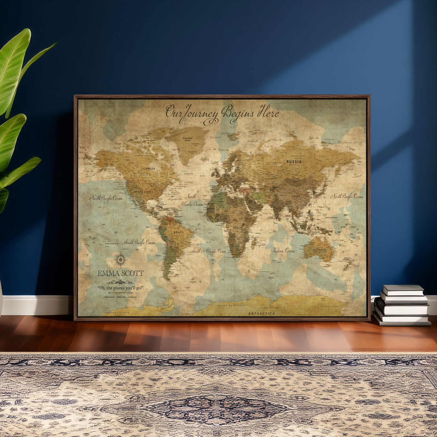 66550749-MGV-CV-36X24 - Custom Push Pin World Map Wall Art Canvas Print – Personalized Travel Tracker with Pins Framed Large for Home and Office Decor
