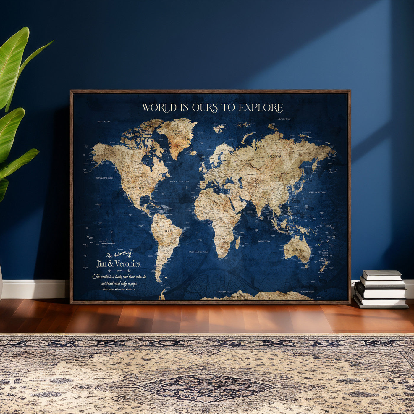35296308-MGV-CV-36X24 - Custom Push Pin World Map Wall Art Canvas Print – Personalized Travel Tracker with Pins Framed Large for Home and Office Decor