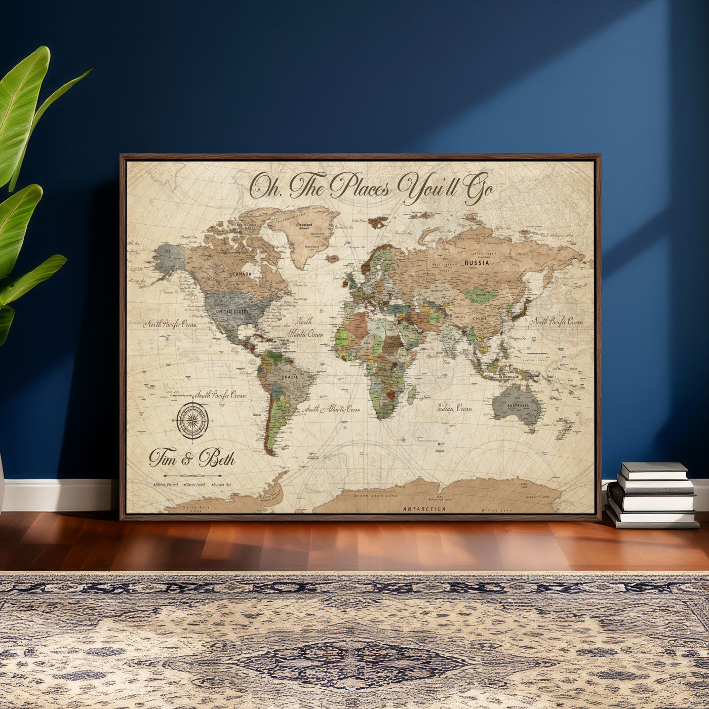 72027187-MGV-CV-36X24 - Custom Push Pin World Map Wall Art Canvas Print – Personalized Travel Tracker with Pins Framed Large for Home and Office Decor