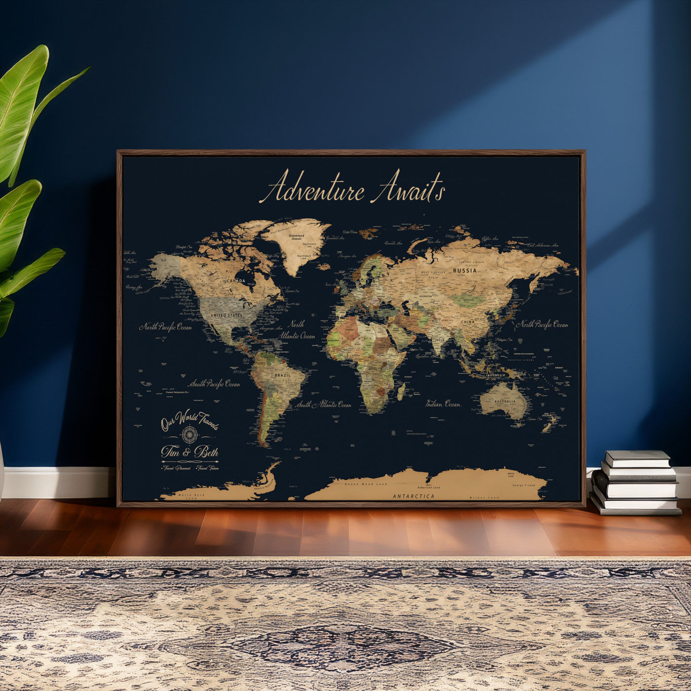 45739634-MGV-CV-36X24 - Custom Push Pin World Map Wall Art Canvas Print – Personalized Travel Tracker with Pins Framed Large for Home and Office Decor