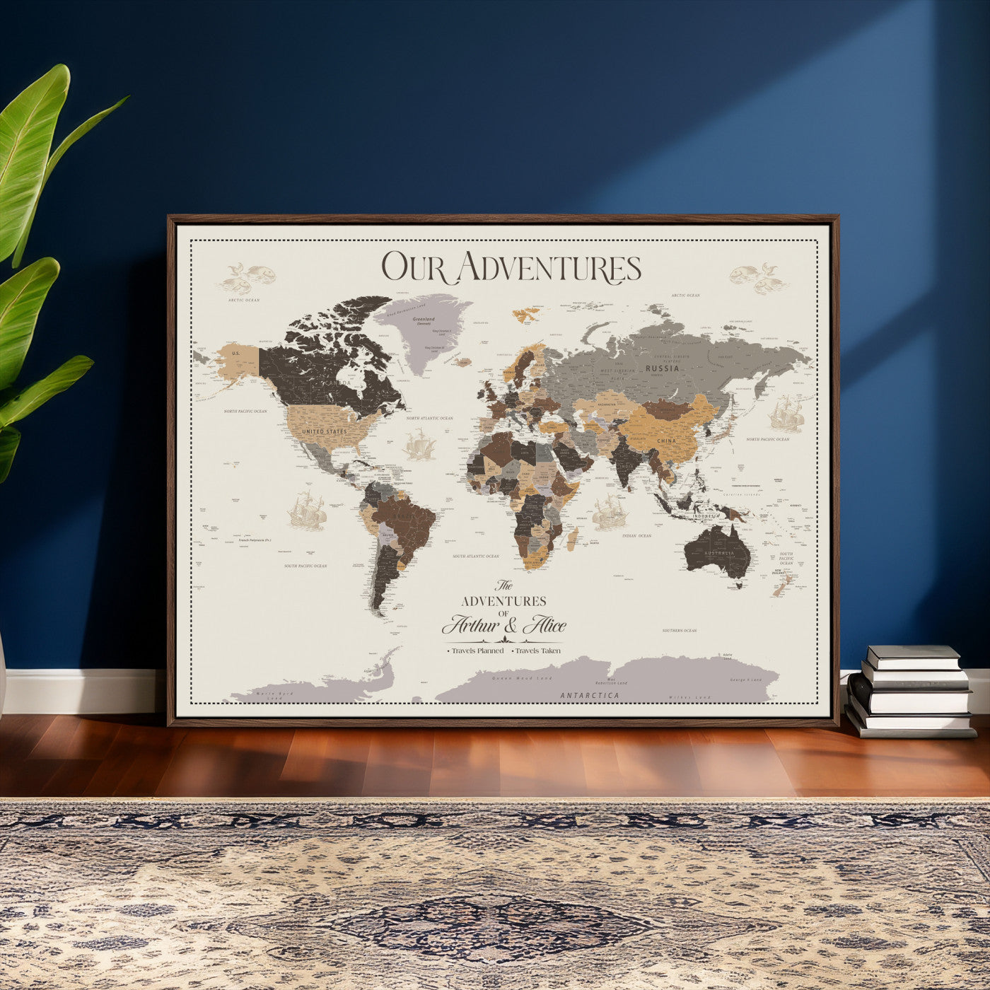 66301646-MGV-CV-36X24 - Custom Push Pin World Map Wall Art Canvas Print – Personalized Travel Tracker with Pins Framed Large for Home and Office Decor