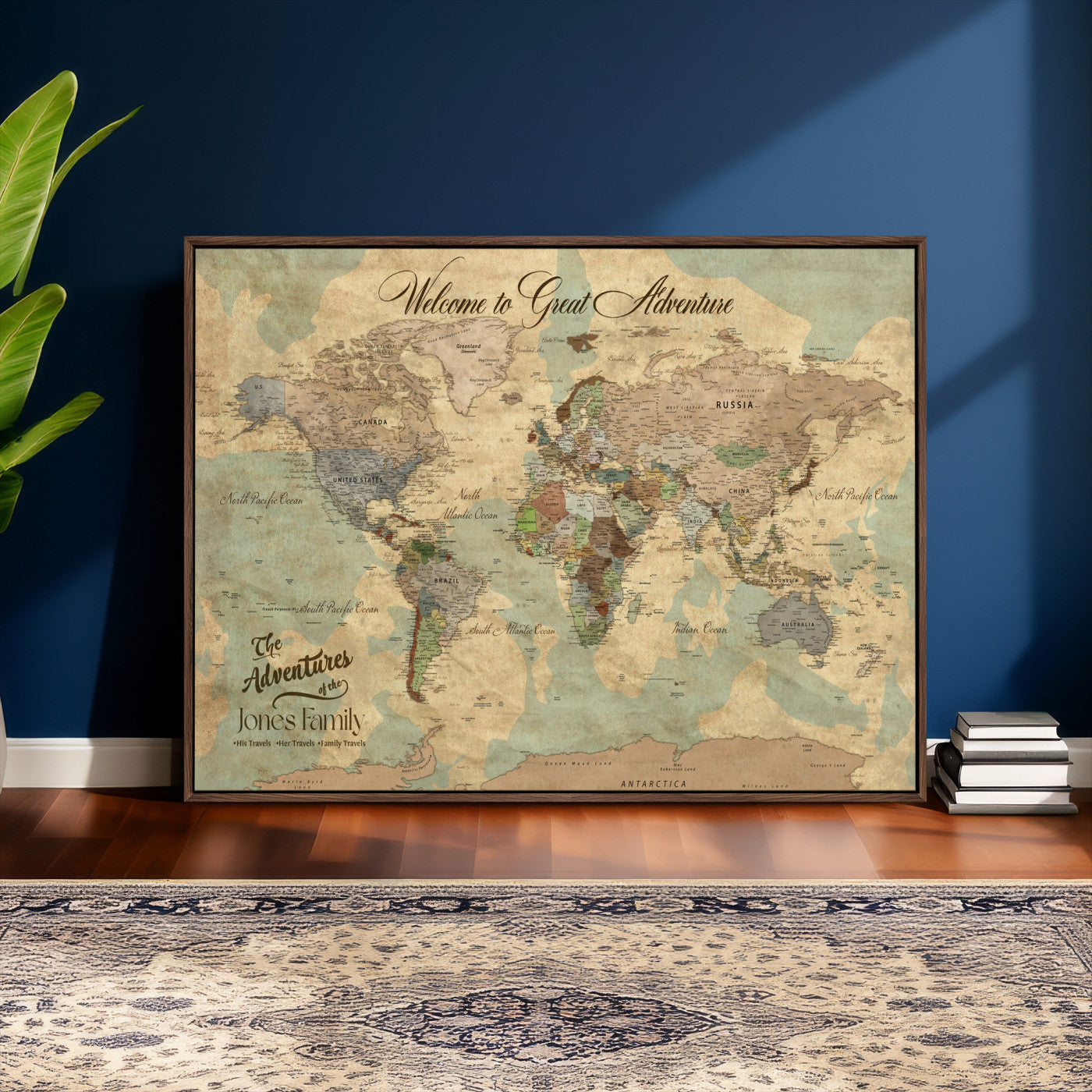 38092909-MGV-CV-36X24 - Custom Push Pin World Map Wall Art Canvas Print – Personalized Travel Tracker with Pins Framed Large for Home and Office Decor