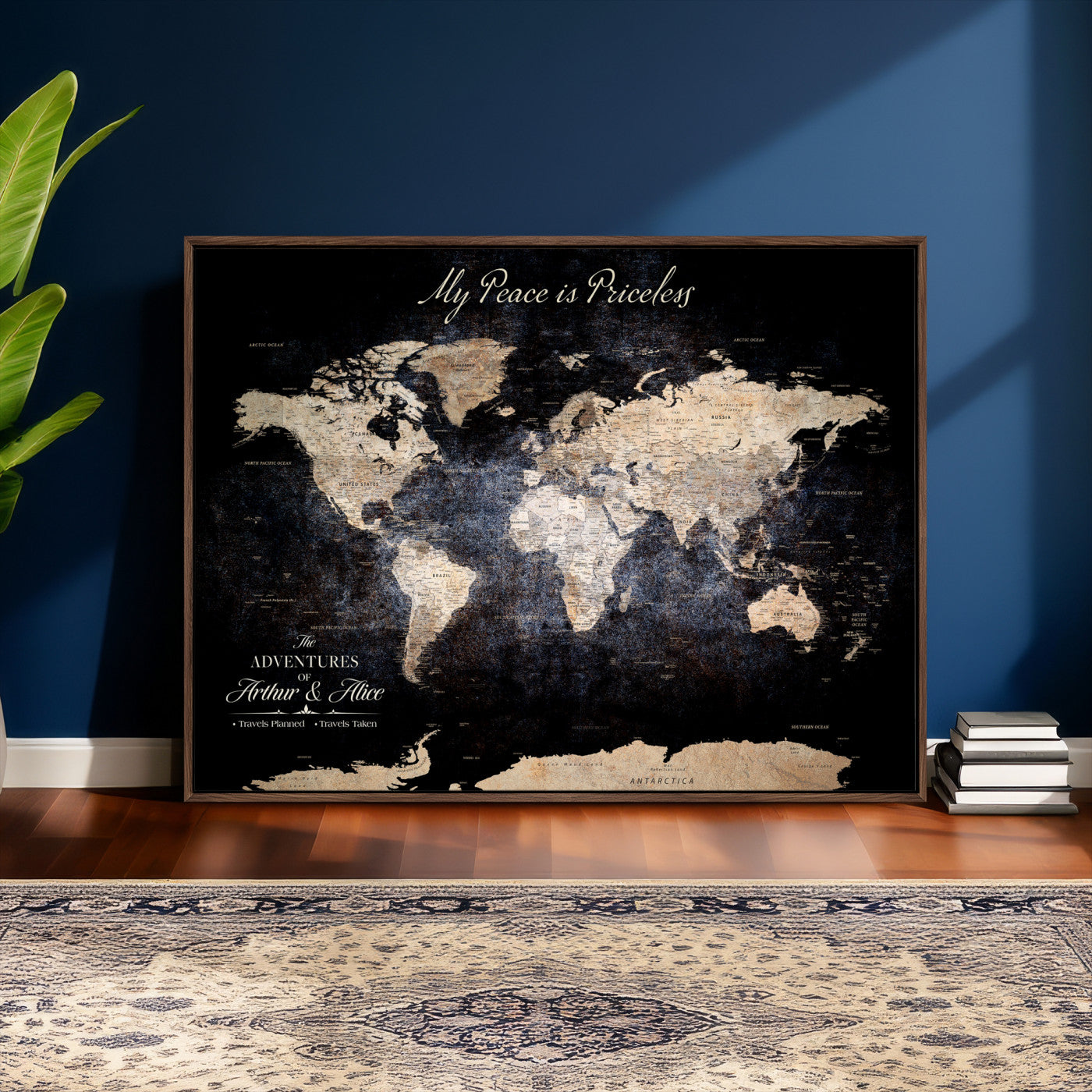 38689152-MGV-CV-36X24 - Custom Push Pin World Map Wall Art Canvas Print – Personalized Travel Tracker with Pins Framed Large for Home and Office Decor