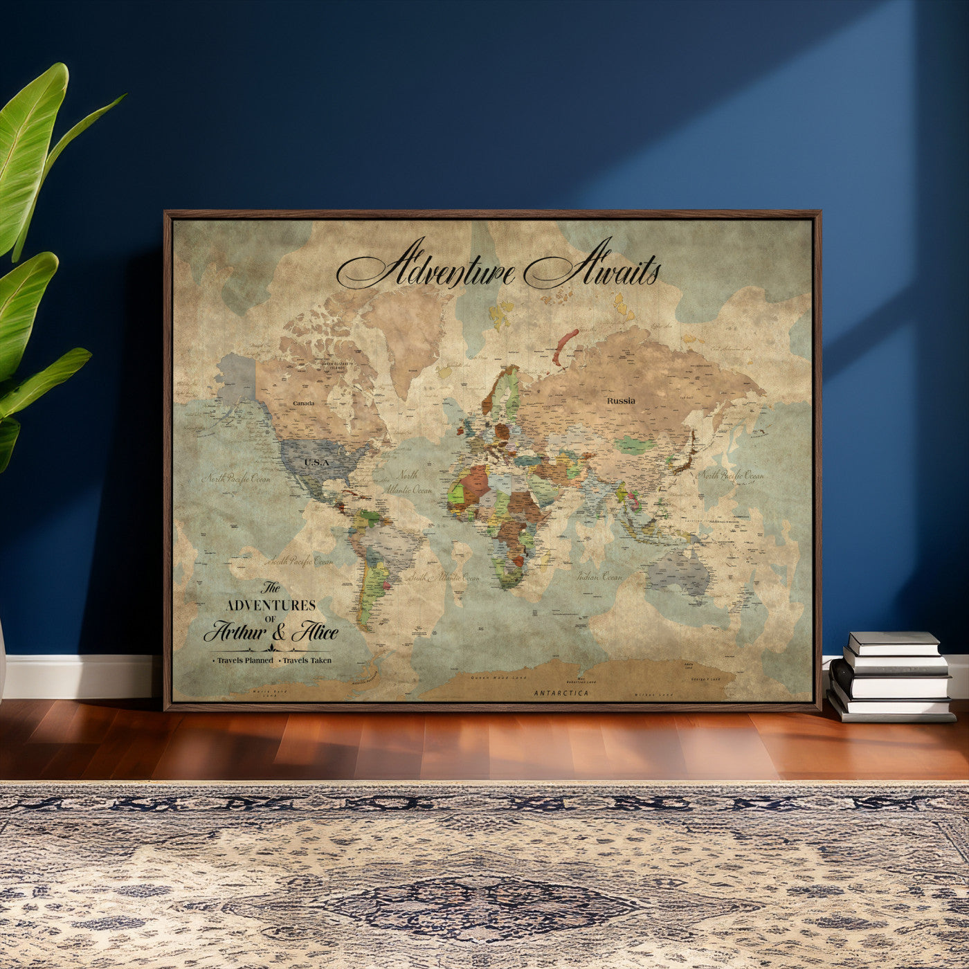 80420159-MGV-CV-36X24 - Custom Push Pin World Map Wall Art Canvas Print – Personalized Travel Tracker with Pins Framed Large for Home and Office Decor