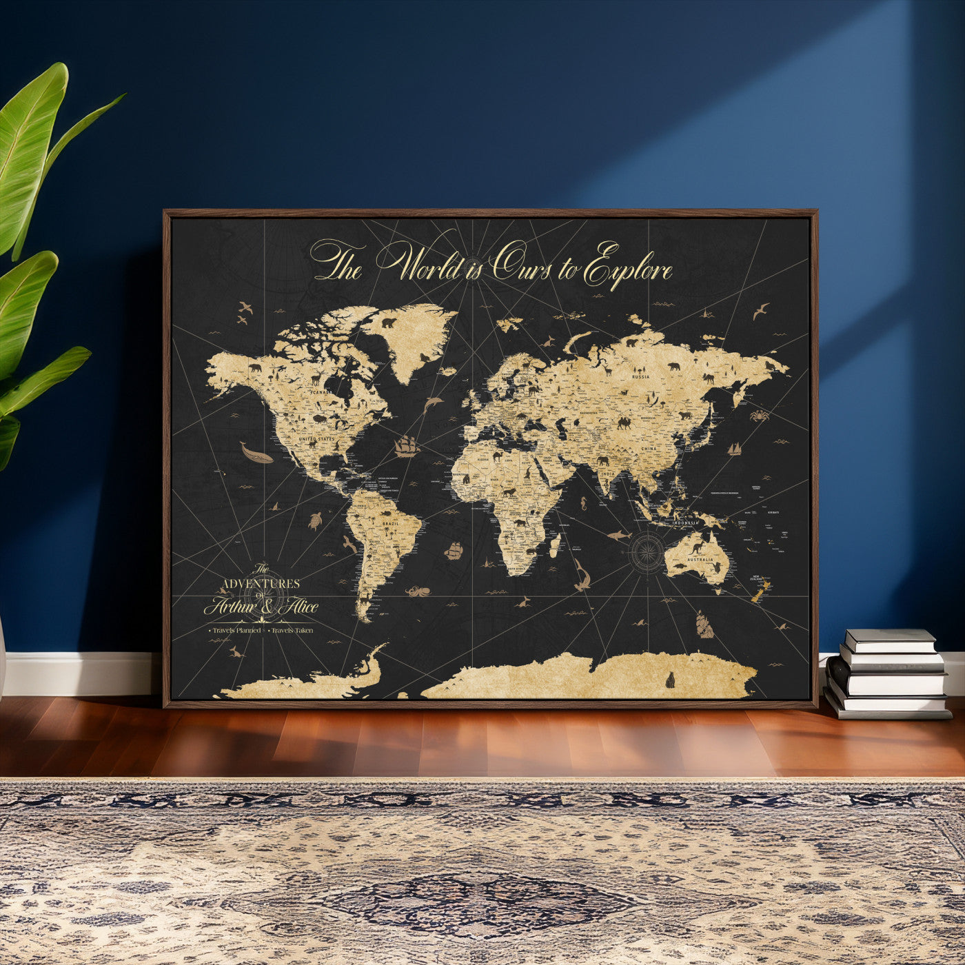 54097664-MGV-CV-36X24 - Custom Push Pin World Map Wall Art Canvas Print – Personalized Travel Tracker with Pins Framed Large for Home and Office Decor