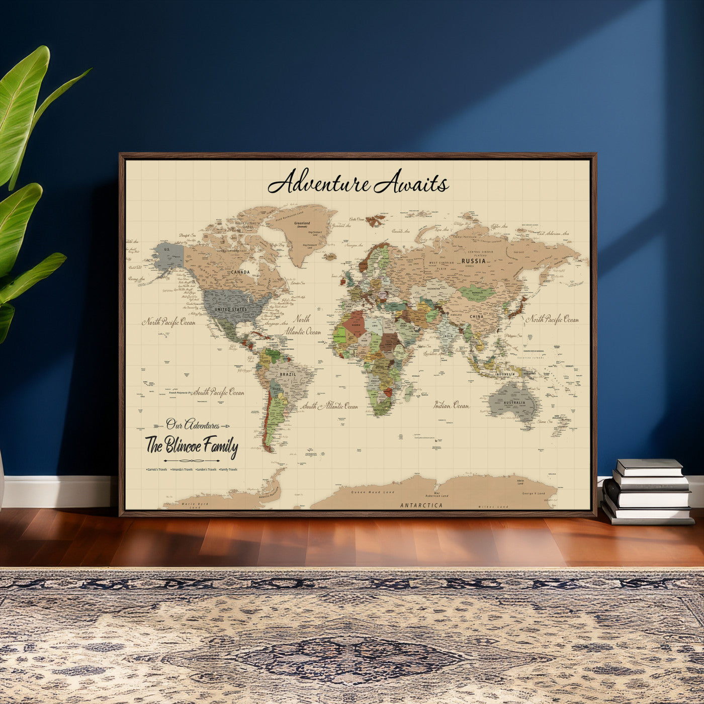 25730261-MGV-CV-36X24 - Custom Push Pin World Map Wall Art Canvas Print – Personalized Travel Tracker with Pins Framed Large for Home and Office Decor