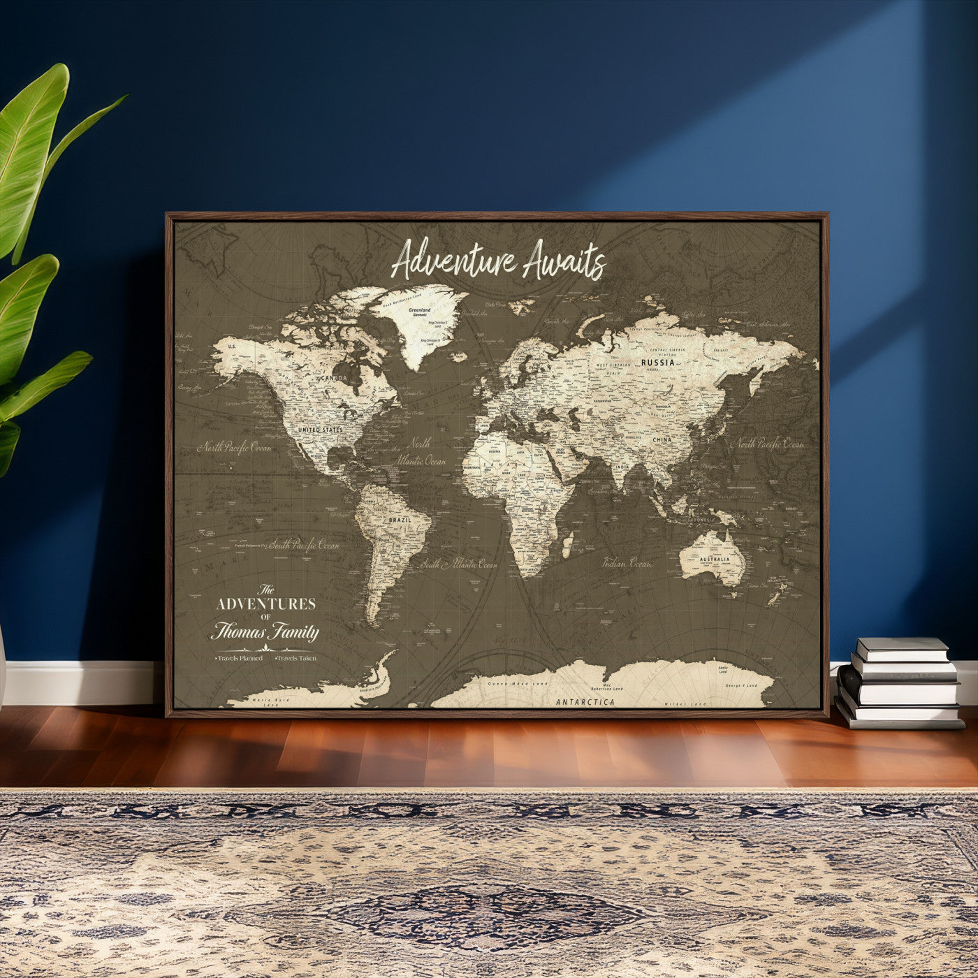 27762875-MGV-CV-36X24 - Custom Push Pin World Map Wall Art Canvas Print – Personalized Travel Tracker with Pins Framed Large for Home and Office Decor