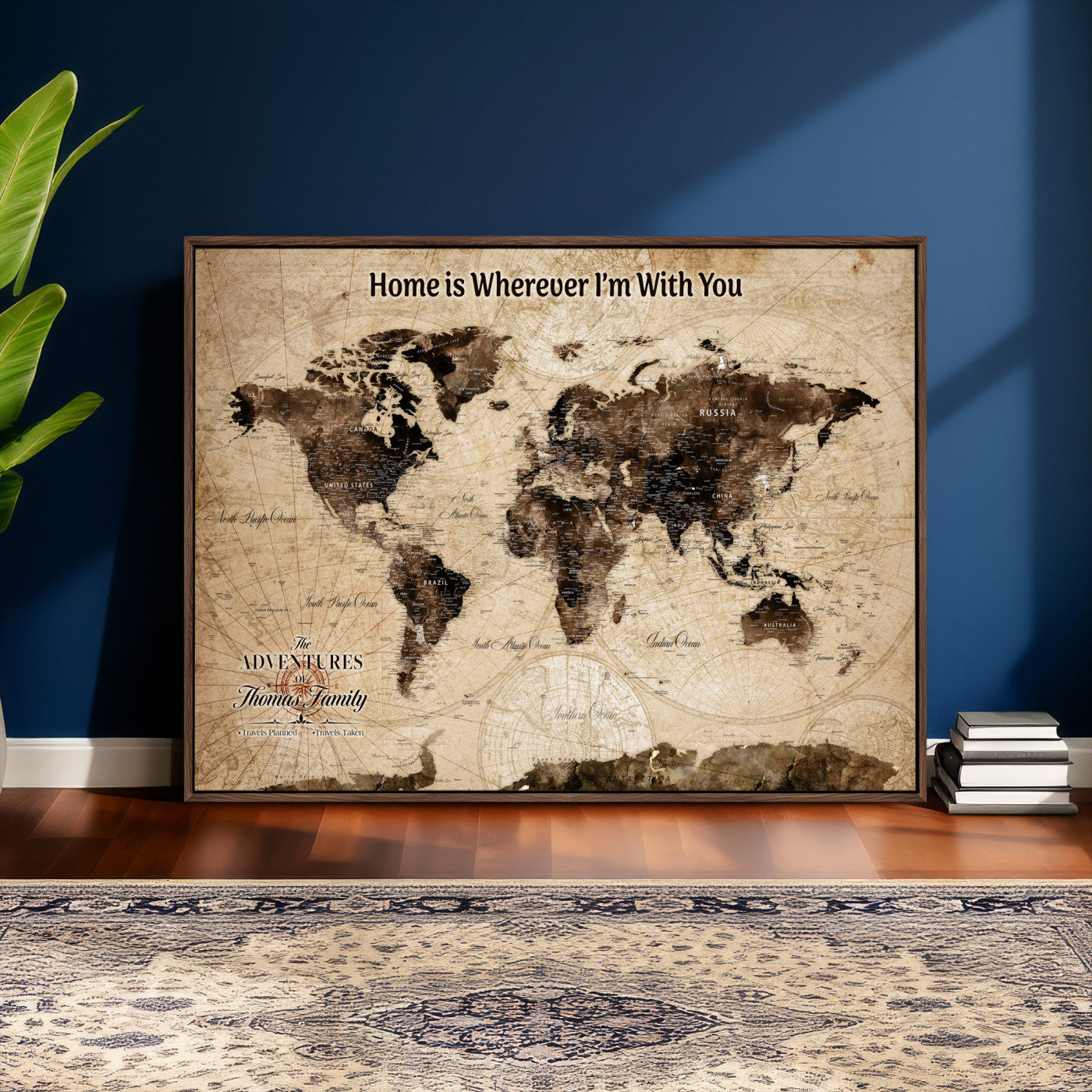 74771891-MGV-CV-36X24 - Custom Push Pin World Map Wall Art Canvas Print – Personalized Travel Tracker with Pins Framed Large for Home and Office Decor