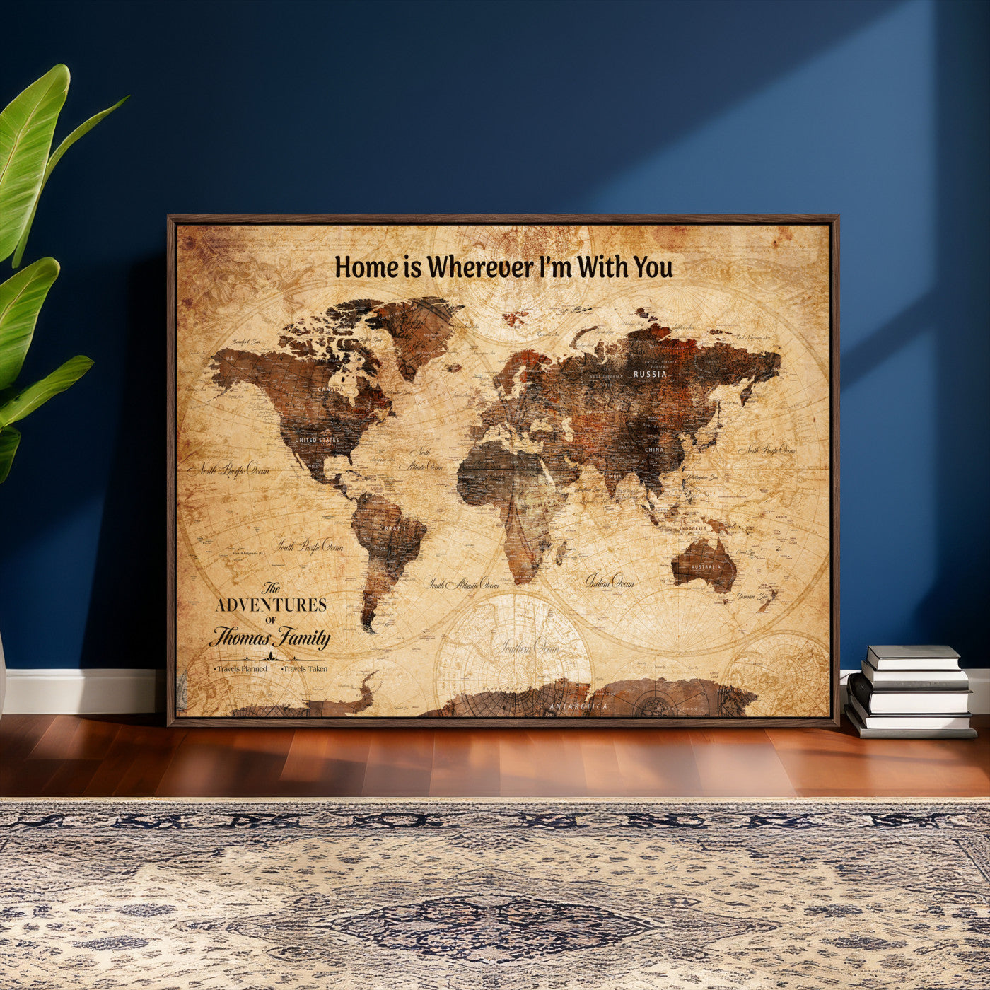 47310001-MGV-CV-36X24 - Custom Push Pin World Map Wall Art Canvas Print – Personalized Travel Tracker with Pins Framed Large for Home and Office Decor