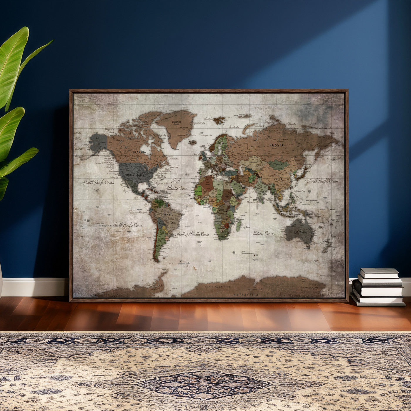 65393892-MGV-CV-36X24 - World Map Wall Art Canvas Print, Modern Decorative Framed Map Artwork Prints for Living Room, Office, Bedroom Wall Decor