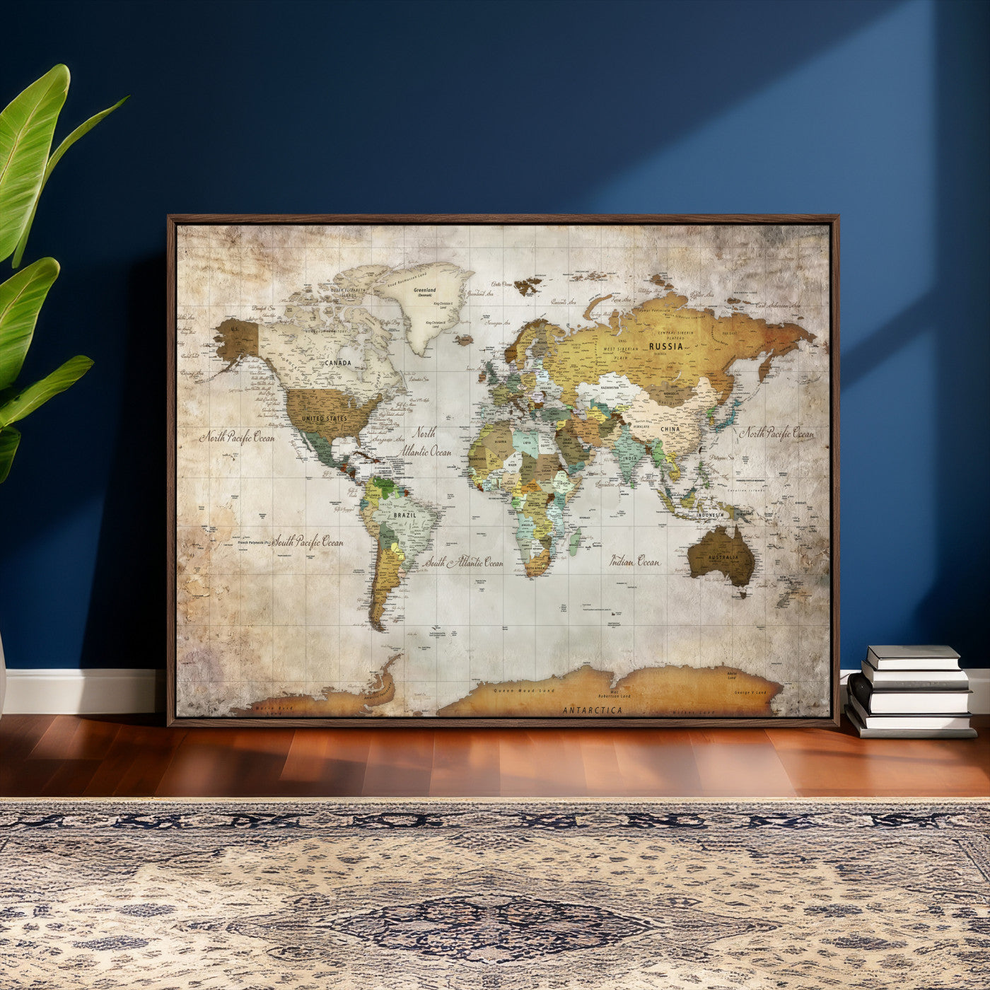 86108417-MGV-CV-36X24 - World Map Wall Art Canvas Print, Modern Decorative Framed Map Artwork Prints for Living Room, Office, Bedroom Wall Decor