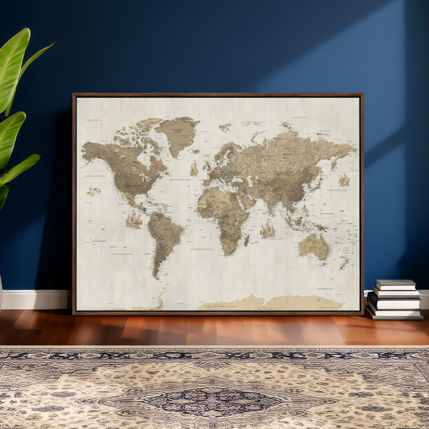 28283260-MGV-CV-36X24 - World Map Wall Art Canvas Print, Modern Decorative Framed Map Artwork Prints for Living Room, Office, Bedroom Wall Decor