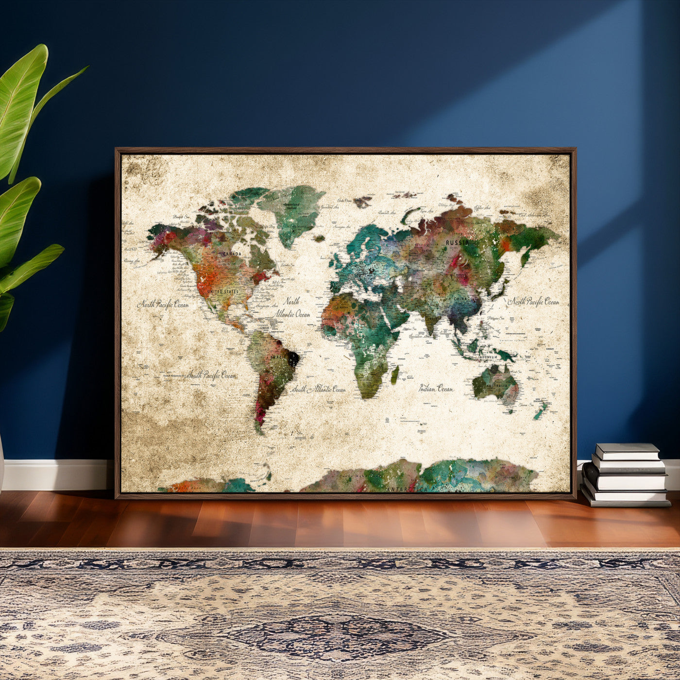 87544591-MGV-CV-36X24 - World Map Wall Art Canvas Print, Modern Decorative Framed Map Artwork Prints for Living Room, Office, Bedroom Wall Decor