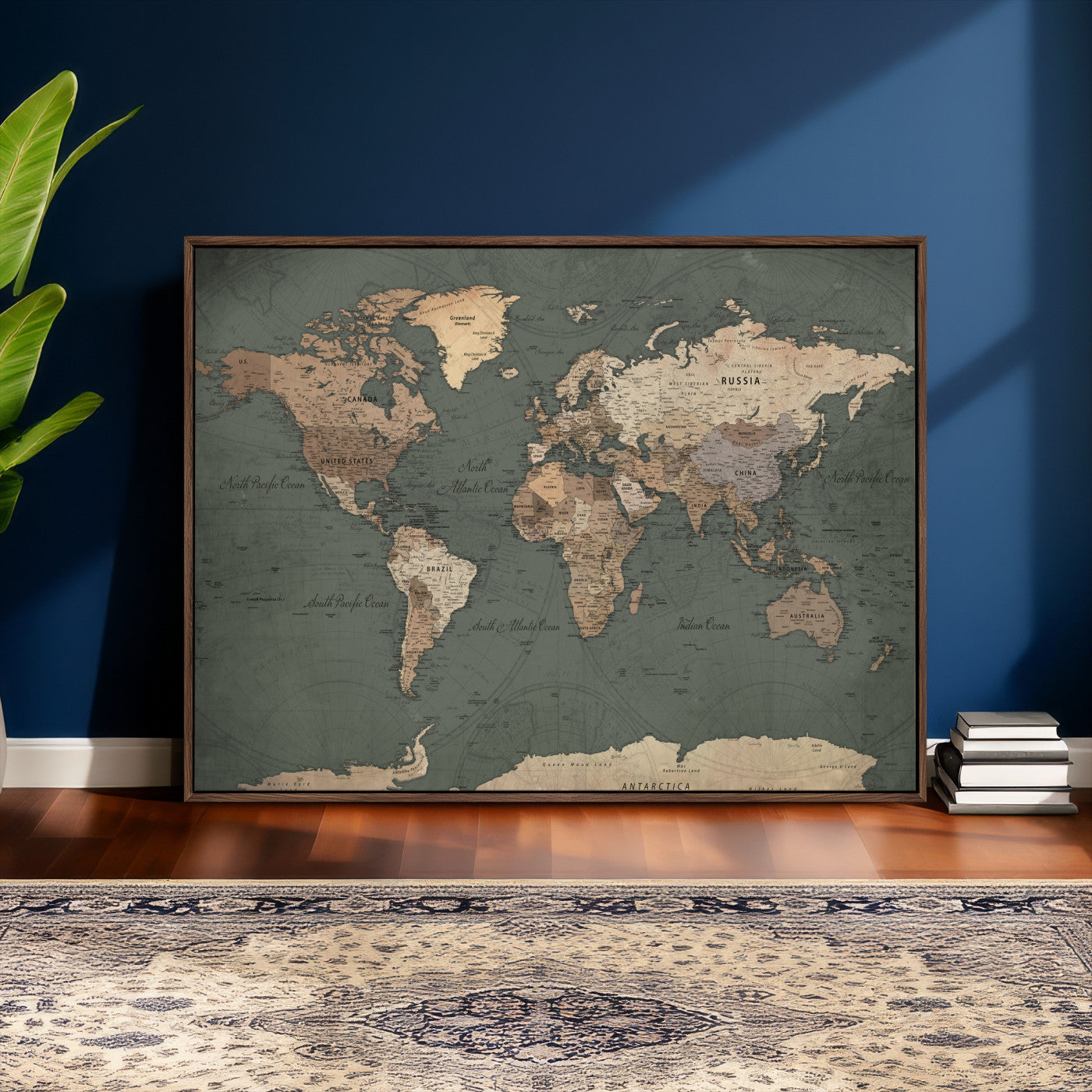 84619399-MGV-CV-36X24 - World Map Wall Art Canvas Print, Modern Decorative Framed Map Artwork Prints for Living Room, Office, Bedroom Wall Decor