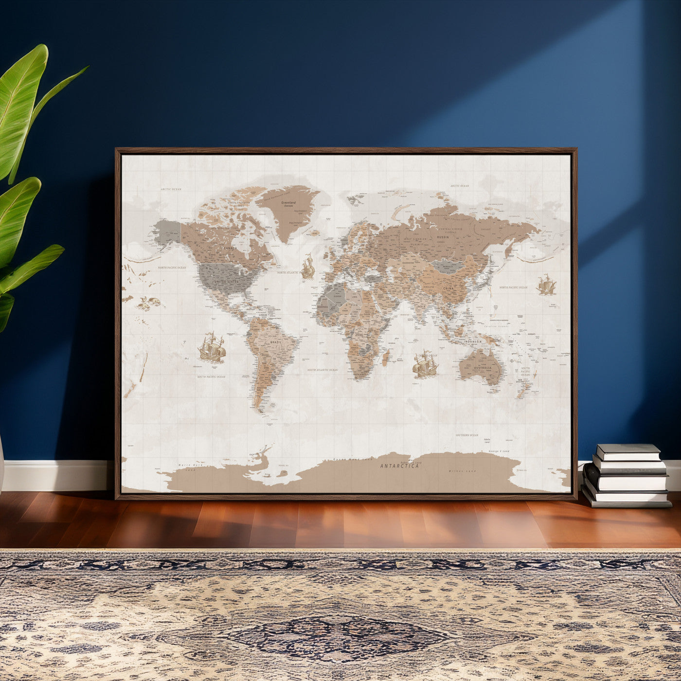 85057279-MGV-CV-36X24 - World Map Wall Art Canvas Print, Modern Decorative Framed Map Artwork Prints for Living Room, Office, Bedroom Wall Decor