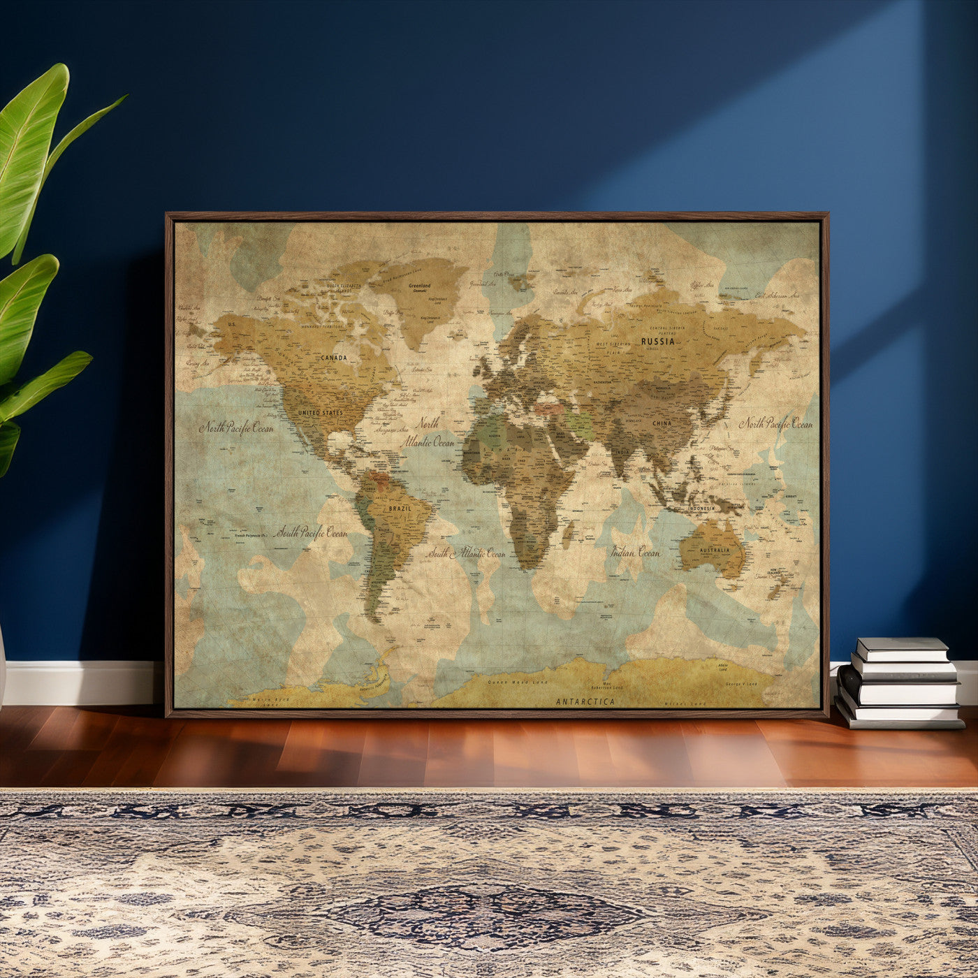 89356927-MGV-CV-36X24 - World Map Wall Art Canvas Print, Modern Decorative Framed Map Artwork Prints for Living Room, Office, Bedroom Wall Decor