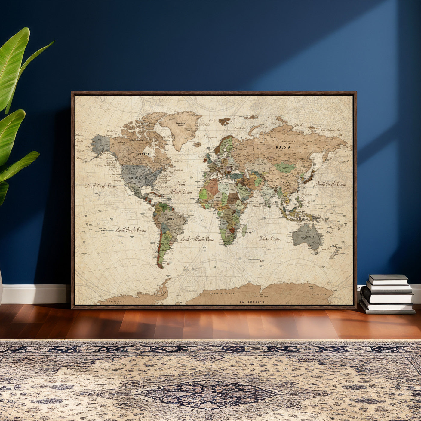 36735609-MGV-CV-36X24 - World Map Wall Art Canvas Print, Modern Decorative Framed Map Artwork Prints for Living Room, Office, Bedroom Wall Decor
