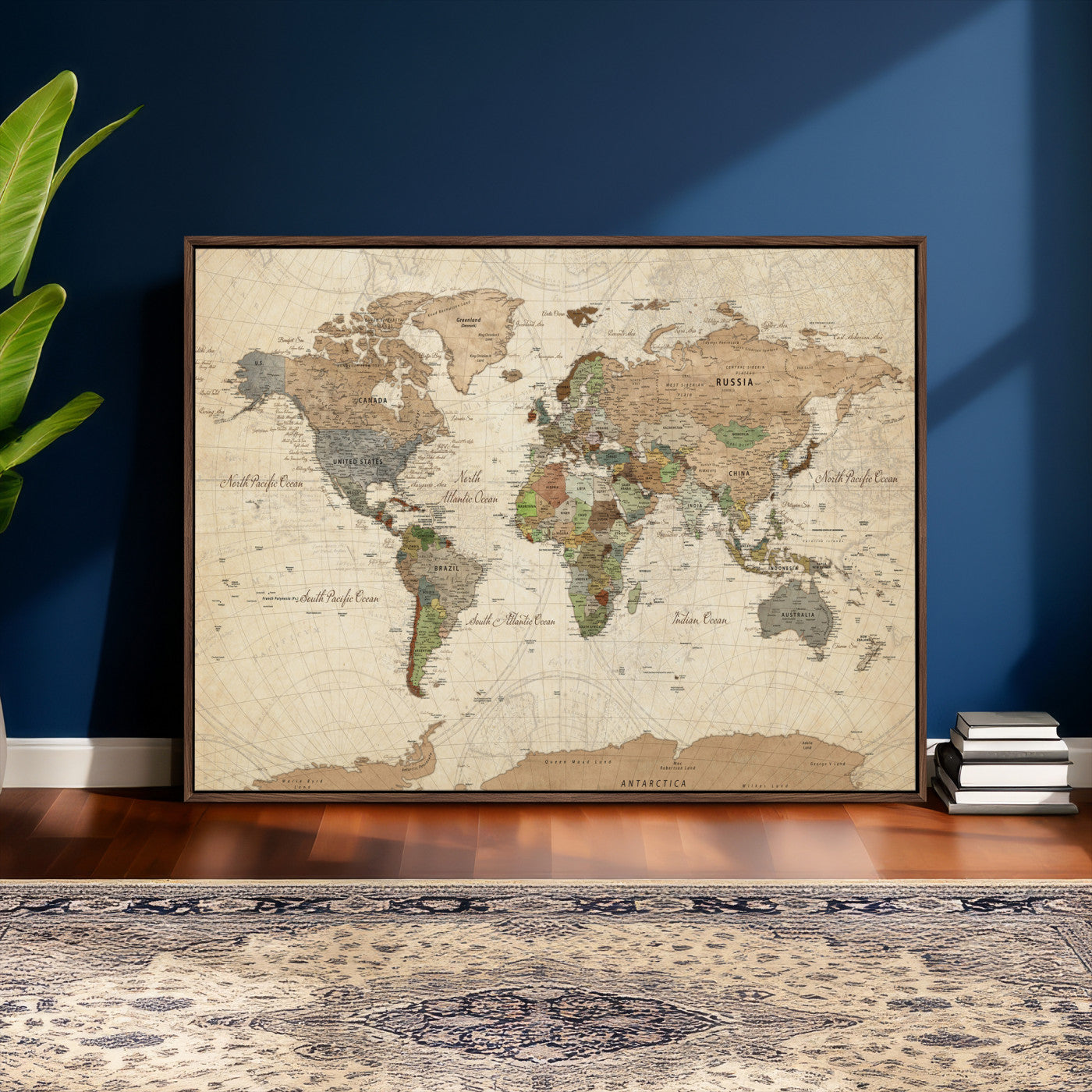 16856902-MGV-CV-36X24 - World Map Wall Art Canvas Print, Modern Decorative Framed Map Artwork Prints for Living Room, Office, Bedroom Wall Decor